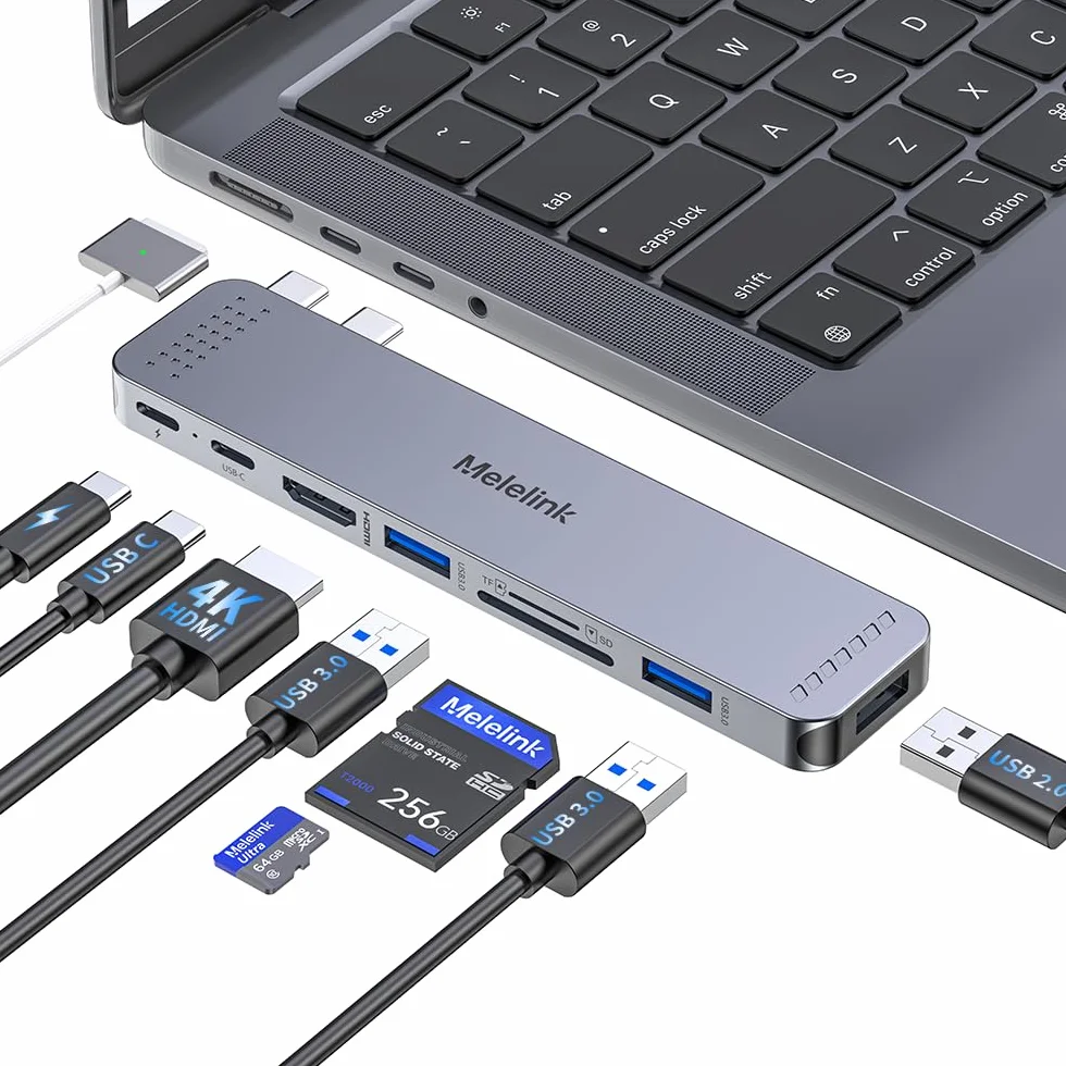 Adapter USB-C Hub do MacBooka, adapter MacBook 8 w 2, akcesoria multiportowe z HDMI 4K, Thunderbolt 3, portami danych USB C i A, SD/TF, Dongle Mac do MacBooka Pro Air M4 M3 M2 M1 2025-2018