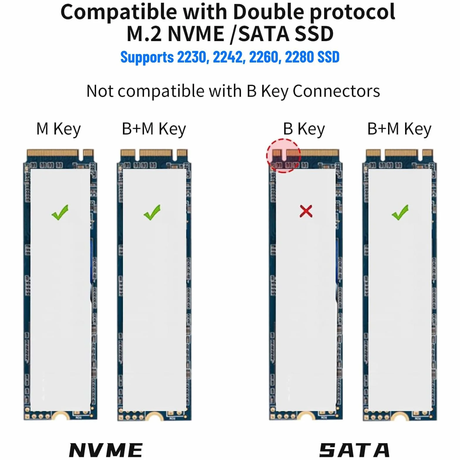 SSK Aluminiowa obudowa M.2 na USB NVMe SATA SSD, USB 3.2 10 Gb/s, PCI-E 6 Gb/s, M-Key B+M-Key, zewnętrzna, obsługuje UASP, do SSD 2242/2260/2280