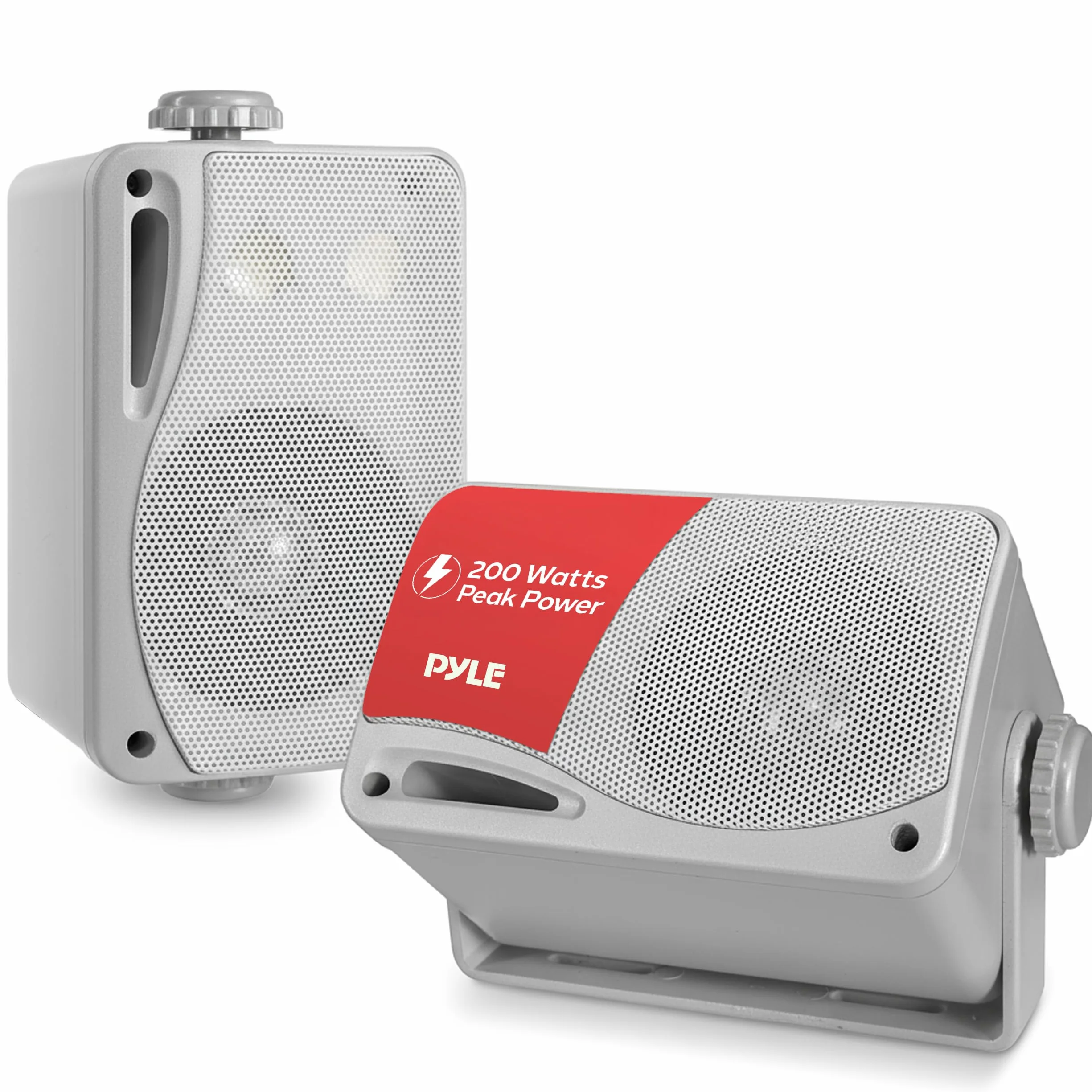 3-Way Waterproof Marine Box Speakers - 3.5" 200 Watt Dual Indoor Outdoor Speaker System - Weatherproof/Waterproof Outdoor Speaker - Home, Boat, Pool, Patio Indoor Outdoor Use - Pyle PLMR24S (Silver)