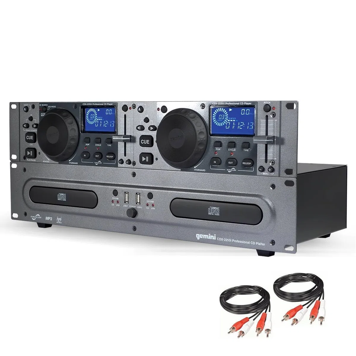 Gemini CDX Series CDX-2250i profesjonalny sprzęt audio DJ multimedialny odtwarzacz CD z odtwarzaczem audio CD, CD-R i MP3 kompatybilny z wejściem USB, wielokolorowe