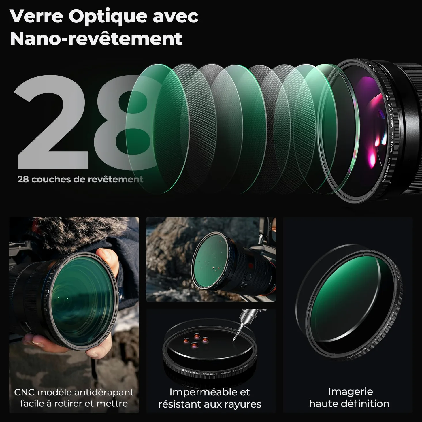 K&F Concept 37 mm zmienne filtry ND ND2-32 regulowane fader neutralna gęstość ND2 - filtr ND32, NO Spot X Black X, MRC 28-warstwowy, ultra cienki, wodoodporny (seria Nano-X) | Szkło optyczne z 28-warstwową powłoką nano, bez wzoru "X", obraz HD, odporne na