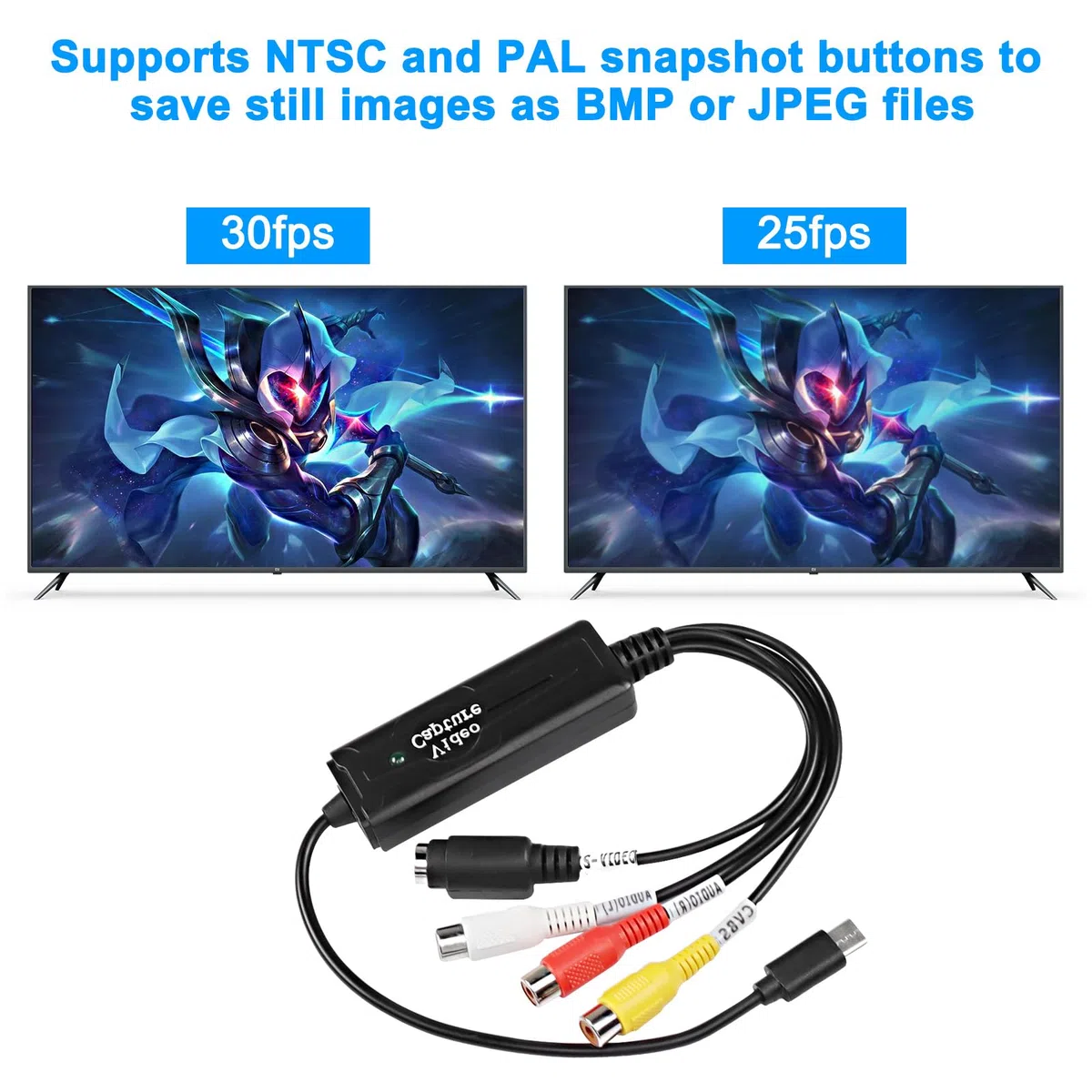 XMSJSIY Konwerter RCA AV na USB C Karta przechwytywania wideo Adapter 1-kanałowy AV NTSC PAL Video S Video/Composite na USB Konwerter Video Audio RCA dla telefonu komórkowego/PC