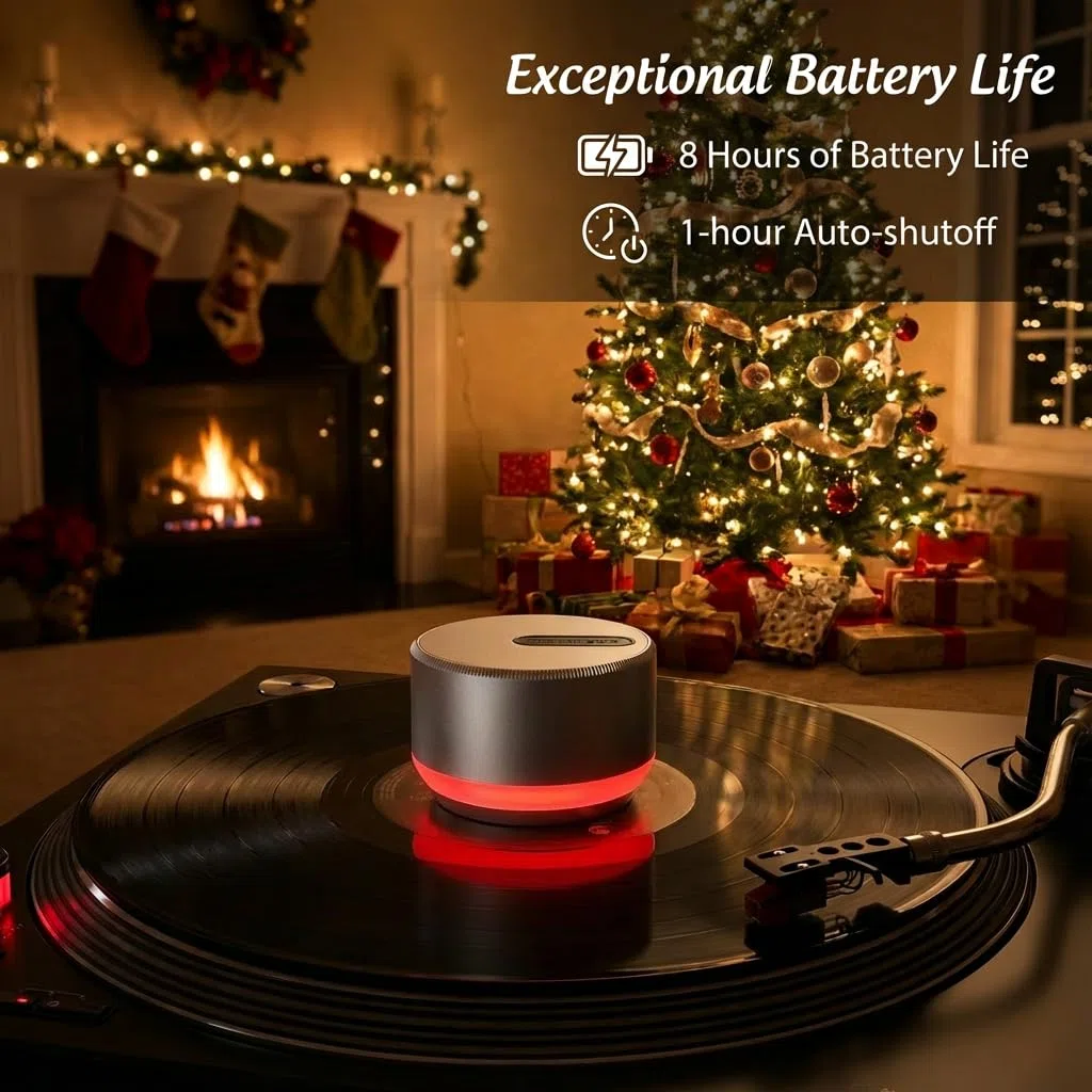 HumminGuru LUMI Stabilizator Ciężaru Płyty i Tester Prędkości Gramofonu Dysk Stroboskopowy i Światło 33/45/78 RPM | LP 300 g Aluminiowy Zacisk Ciężarków Lampa Oświetlenia Ambientowego 9 LED Kolorów