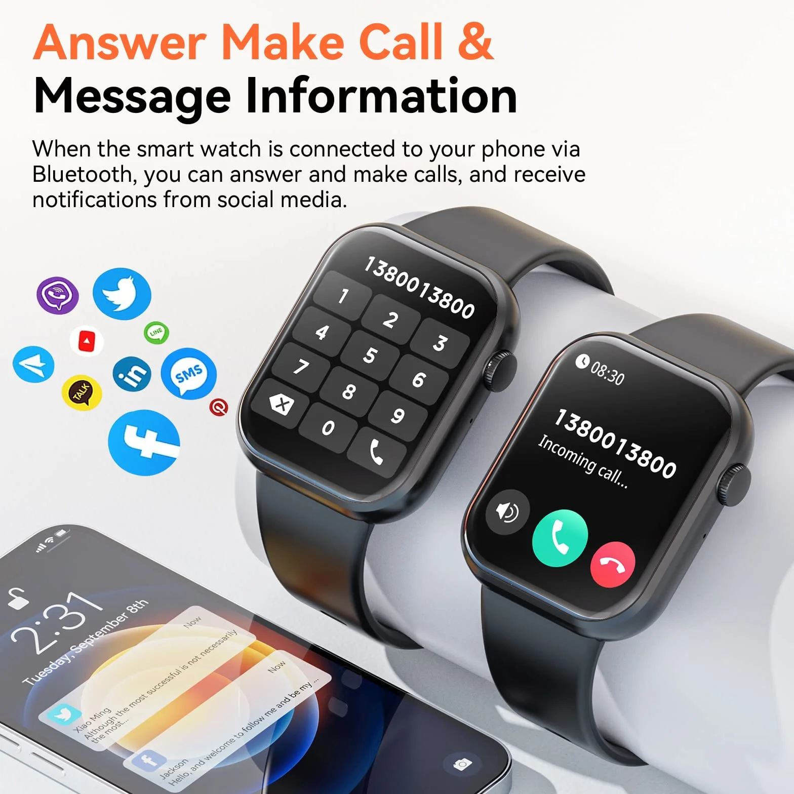 Smartwatch dla mężczyzn i kobiet z Bluetooth, głośnomówiący, krokomierz, pulsometr, fitness dla Android iOS