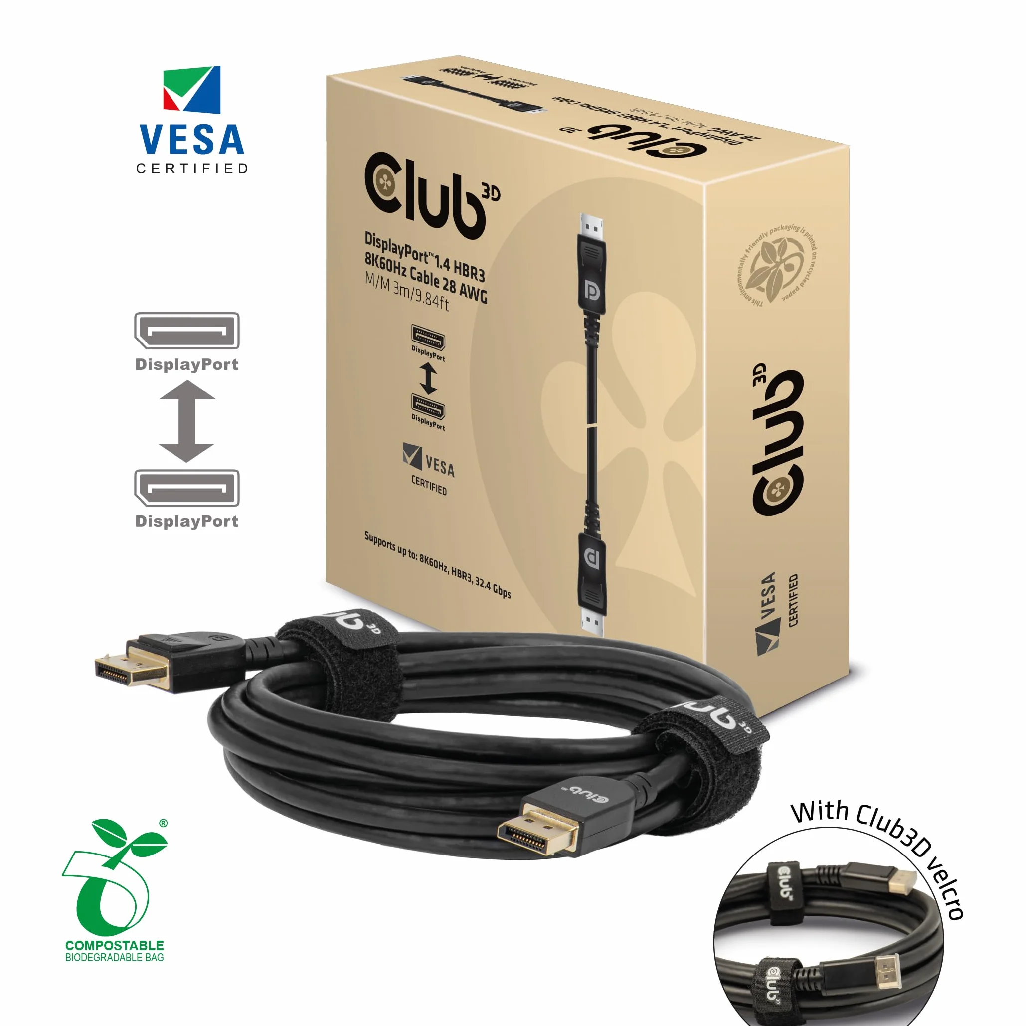 Club 3D CAC-1060 DisplayPort 1.4 HBR3 8K kabel czarny