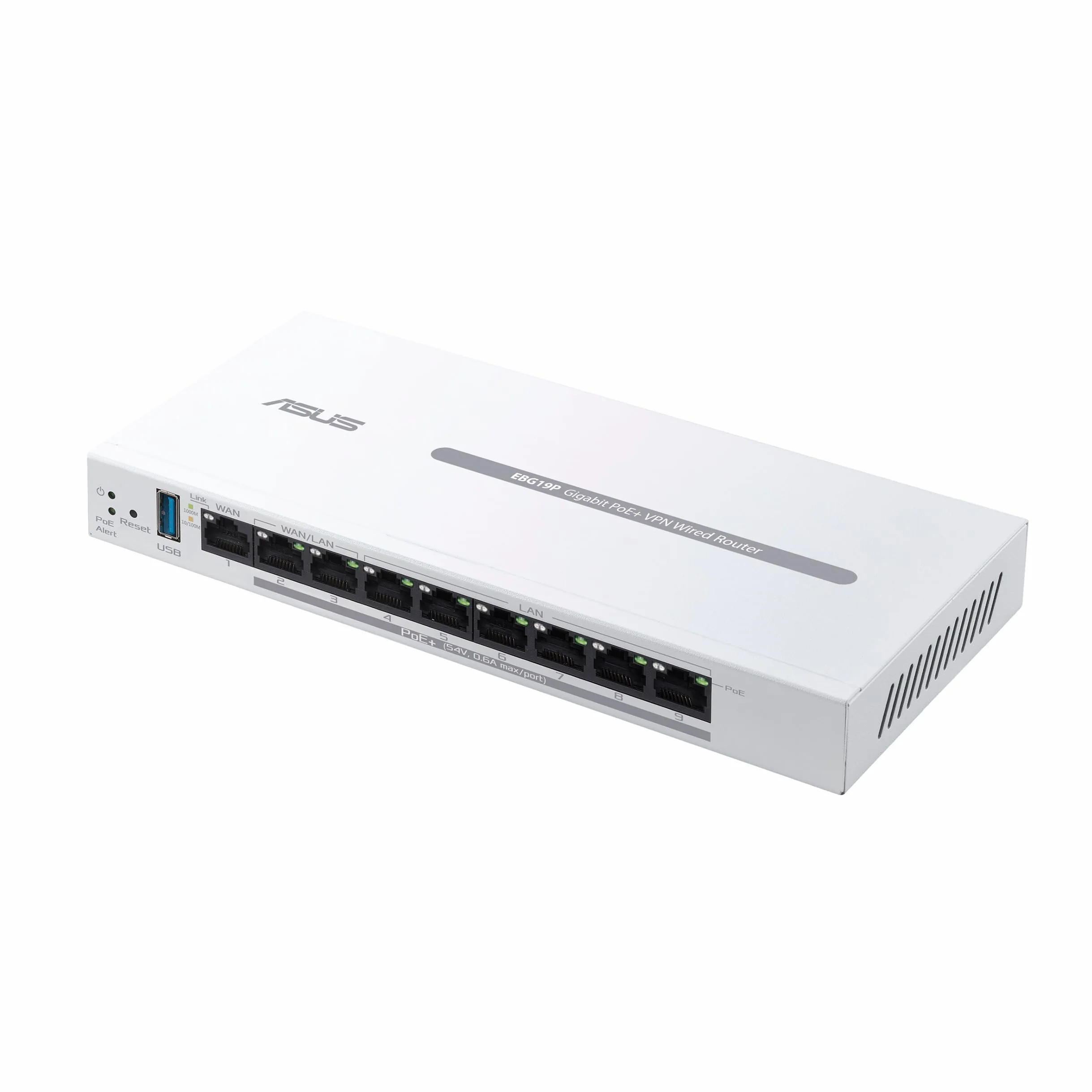ASUS EBG19P Gigabit PoE+ VPN Router przewodowy, 8 portów PoE+, 123 W, do 3 portów Ethernet WAN+1 USB WAN, obsługuje AP, bezpieczeństwo sieci, łatwe centralne zarządzanie dzięki aplikacji ExpertWiFi,