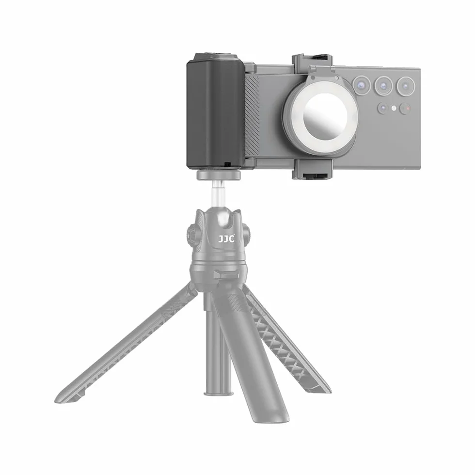 KIWIFOTOS Ulepszona kamera do smartfona, duży uchwyt, pasuje do dużej dłoni, odłączany pilot Bluetooth, nagrywanie wideo vloggera, zatrzaskowy uchwyt do telefonów iPhone Andriod, szerokość 59-85 mm
