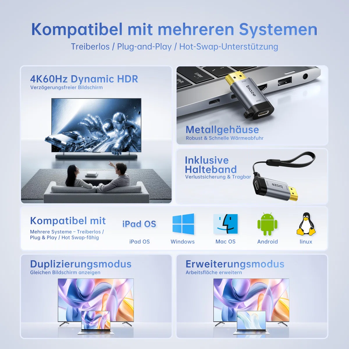 ZH288 adapter USB C na wtyk HDMI, 4K 60 Hz 2K 120 Hz, jednokierunkowy konwerter HDMI adapter podłączenie tabletów lub laptopów z wyjściem HDMI do monitora typu C, Plug and Play