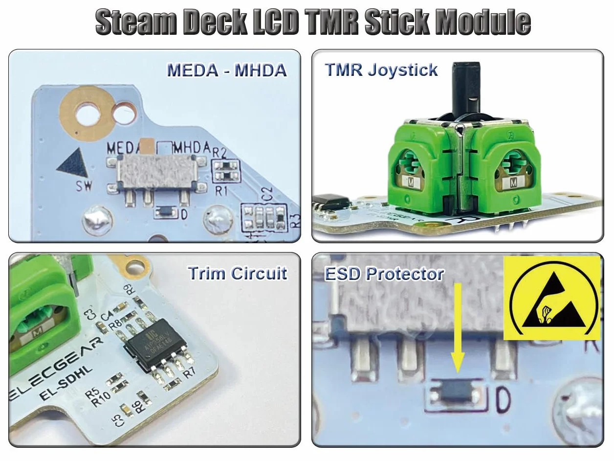ElecGear TMR Joystick Zamienny do Steam Deck LCD, Czujnik Elektromagnetyczny nie Dryfujący Lewy i Prawy Thumbstick Moduł kciuka zespół PCB dla Kontrolerów MEDA i MHDA