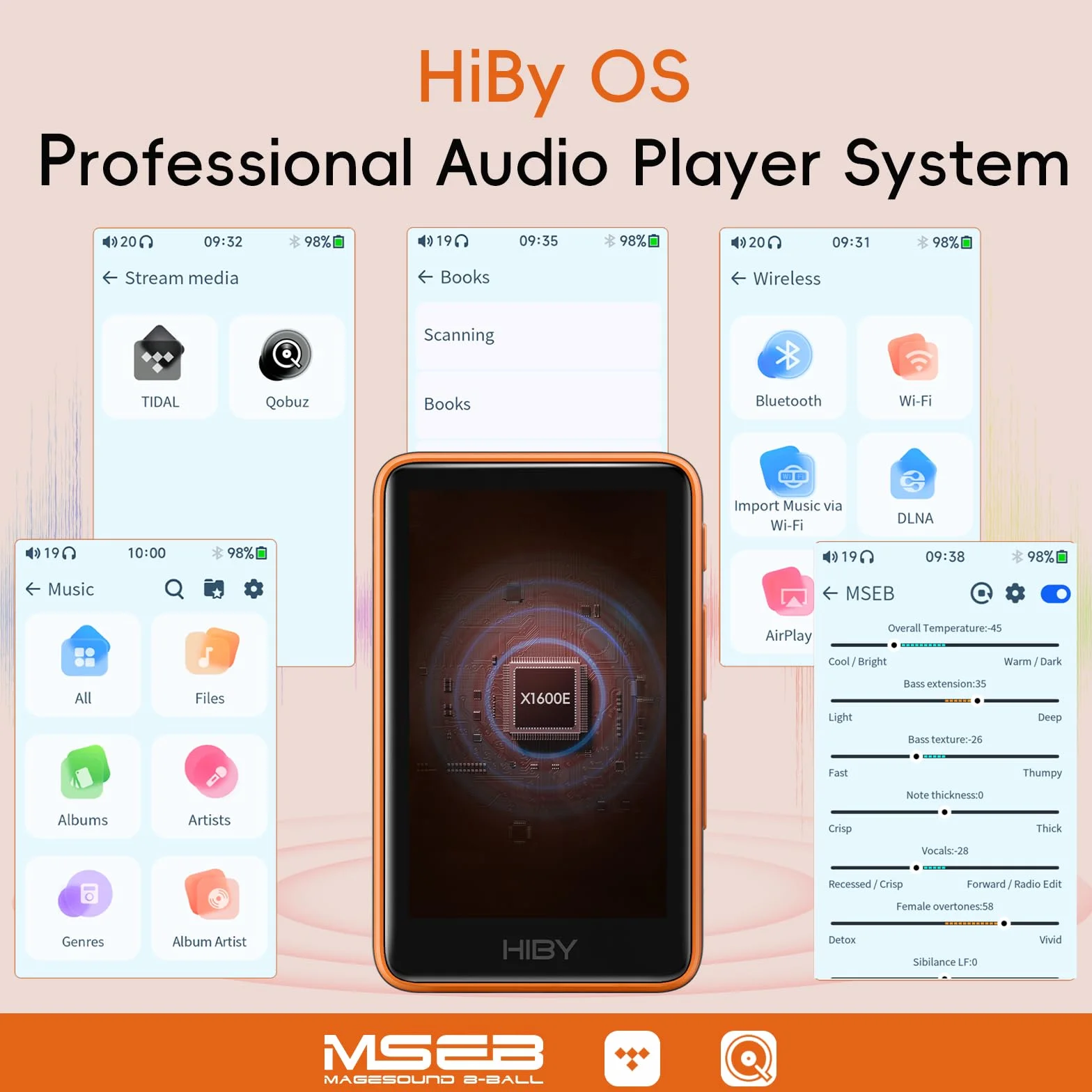 HiBy R1 HiFi odtwarzacz MP3 z Bluetooth 5.1 Tidal Qobuz DSD 256 natywny odtwarzacz muzyki bez strat z ekranem dotykowym/Certyfikat Hi Res Audio/Tuner MSEB/Pamięć rozszerzalna 2 TB