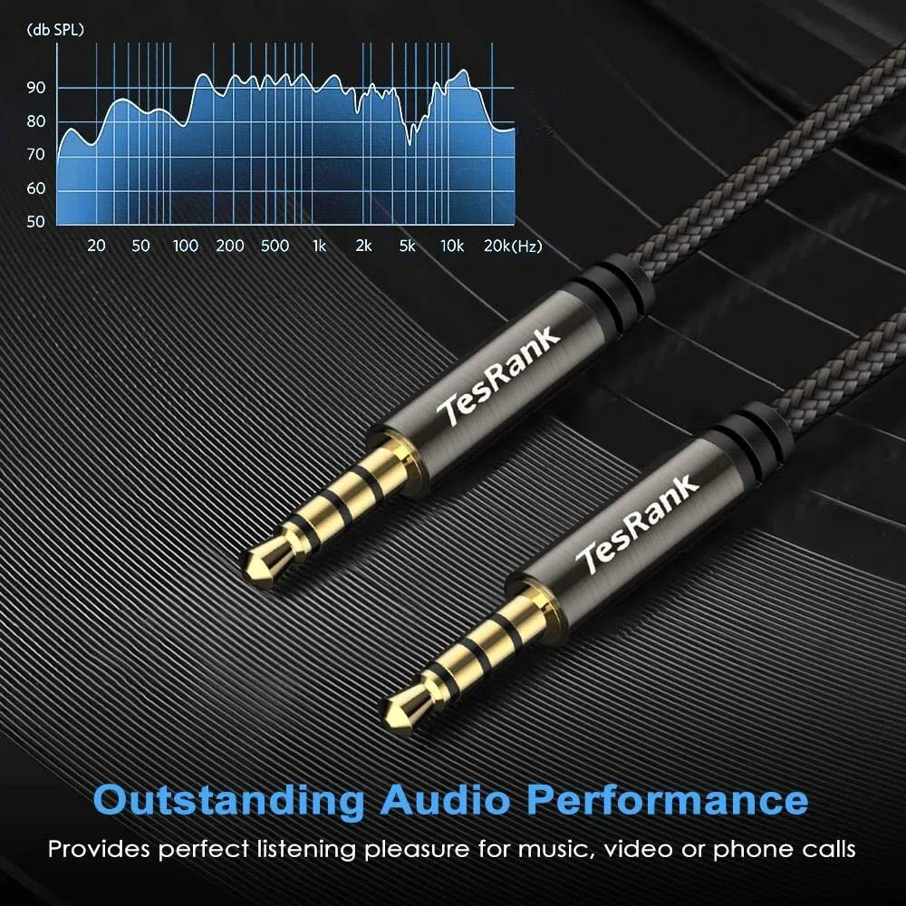 TesRank Kabel audio 3,5 mm 4-biegunowy nylonowy kabel Aux przewód wspierający mikrofon do słuchawek/telewizora/laptopa/smartfonów/tabletów/domu stereo/samochodu i innych, 1 m