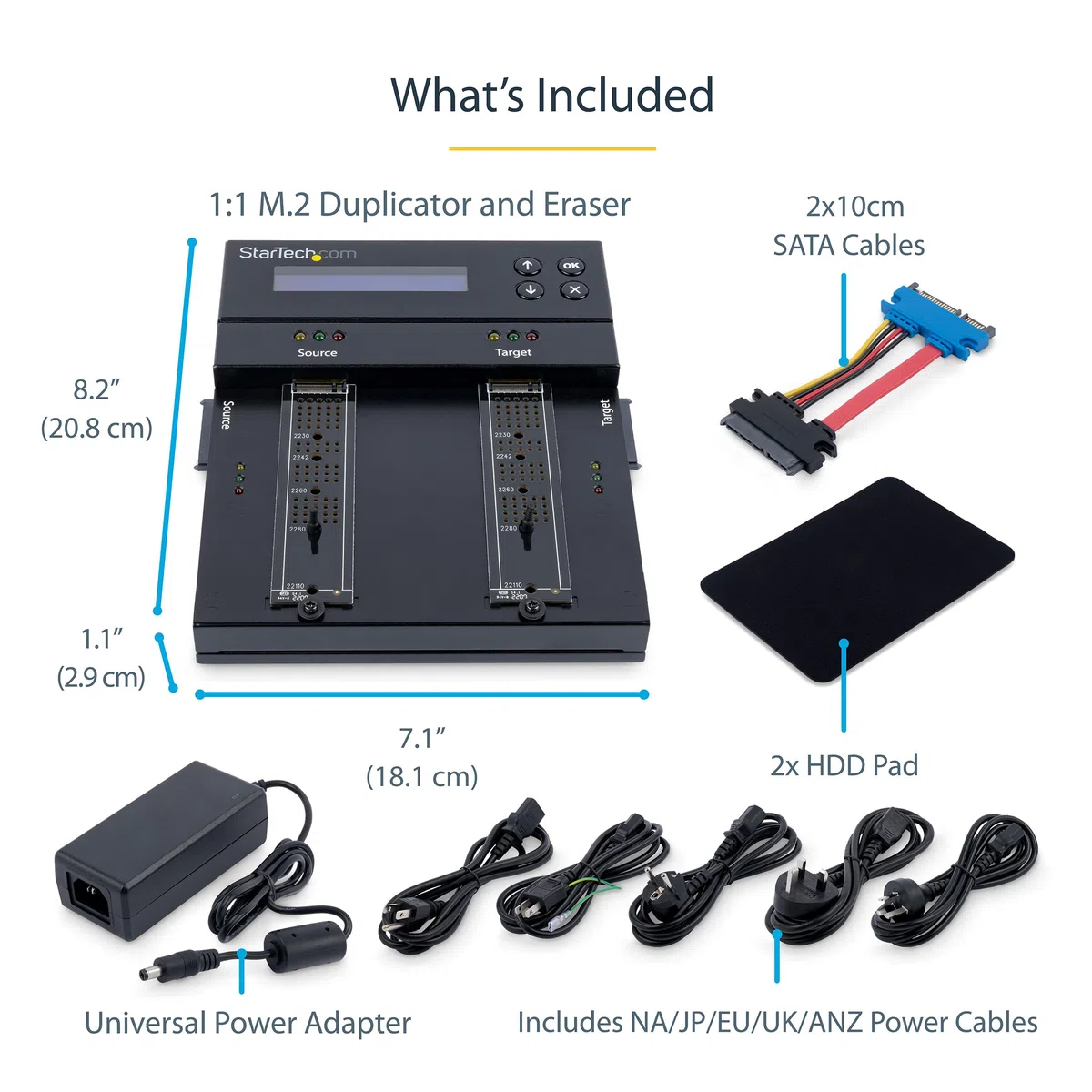 StarTech.com Samodzielny duplikator i gumka M.2 SATA i M.2 NVMe - kloner/wycieraczka HDD/SSD do M.2 PCIe AHCI/NVMe, M.2 SATA, 2,5/3,5-calowych dysków SATA - zewnętrzny dysk twardy gumka/duplikator,