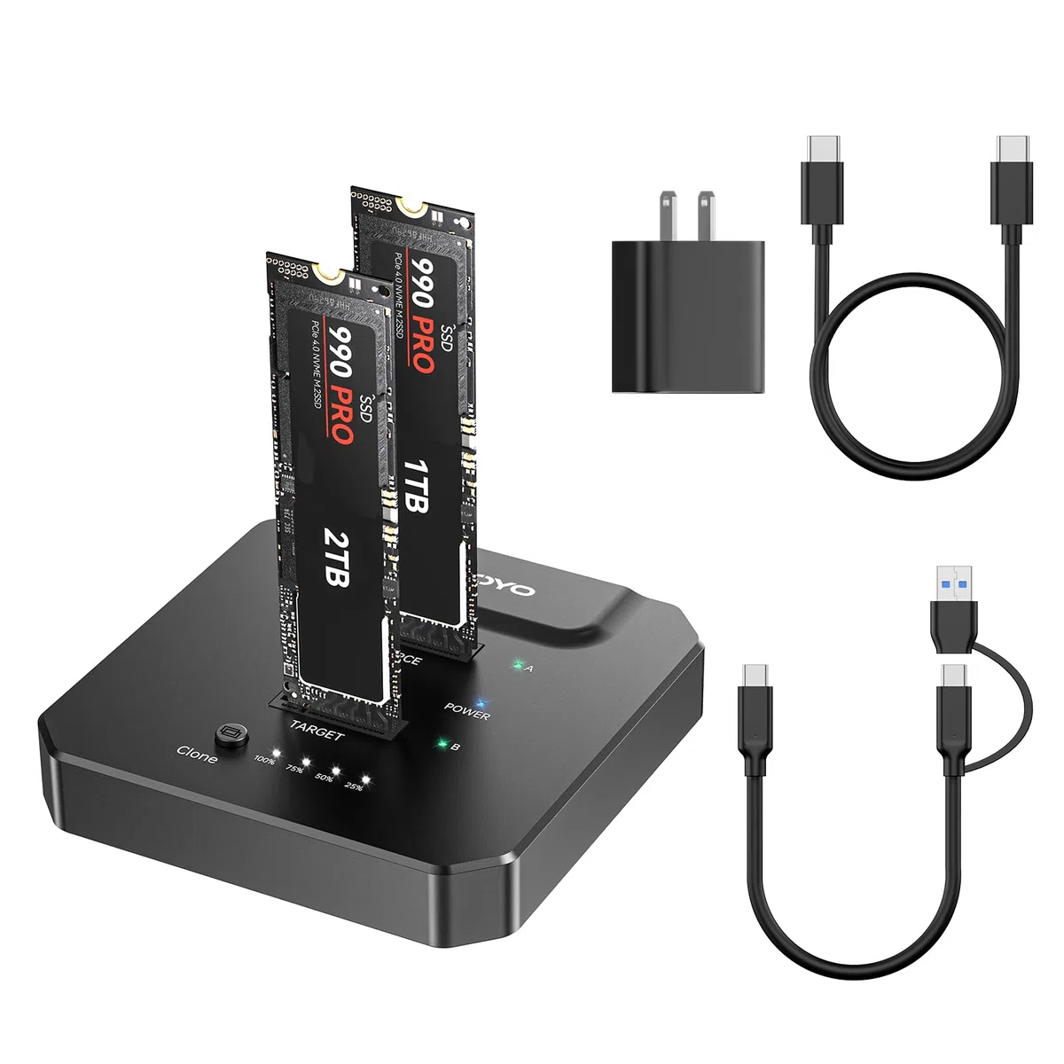 NVMe M.2 Clone SSD obudowa 20 Gbps USB 3.2 Gen2, Dual Bay M.2 NVMe stacja dokująca z klonowaniem offline do szybkiej aktualizacji komputera, migracji systemu i tworzenia kopii zapasowych danych