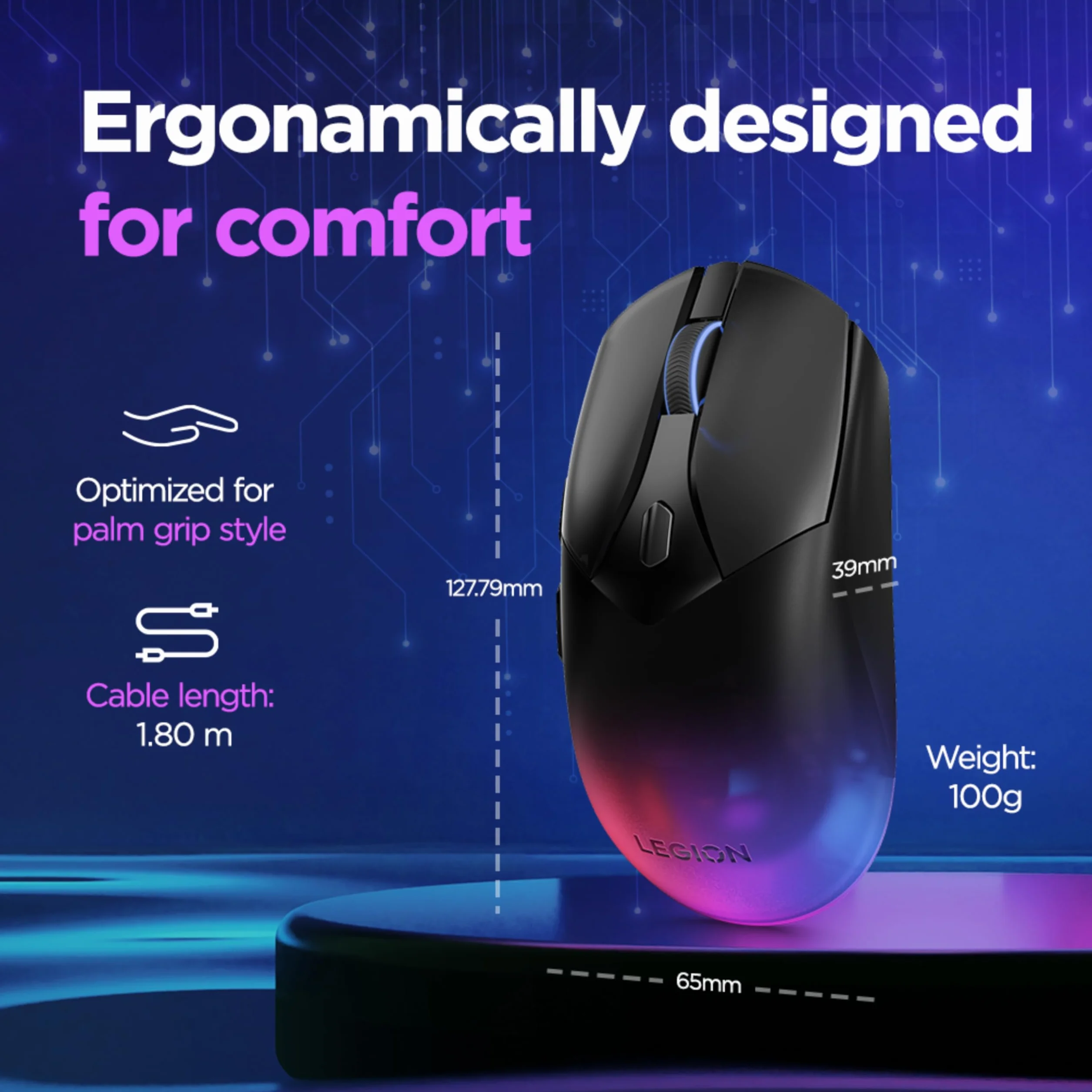 Lenovo Legion M410 bezprzewodowa mysz do gier RGB 16000 dpi 400 IPS czarny przezroczysty