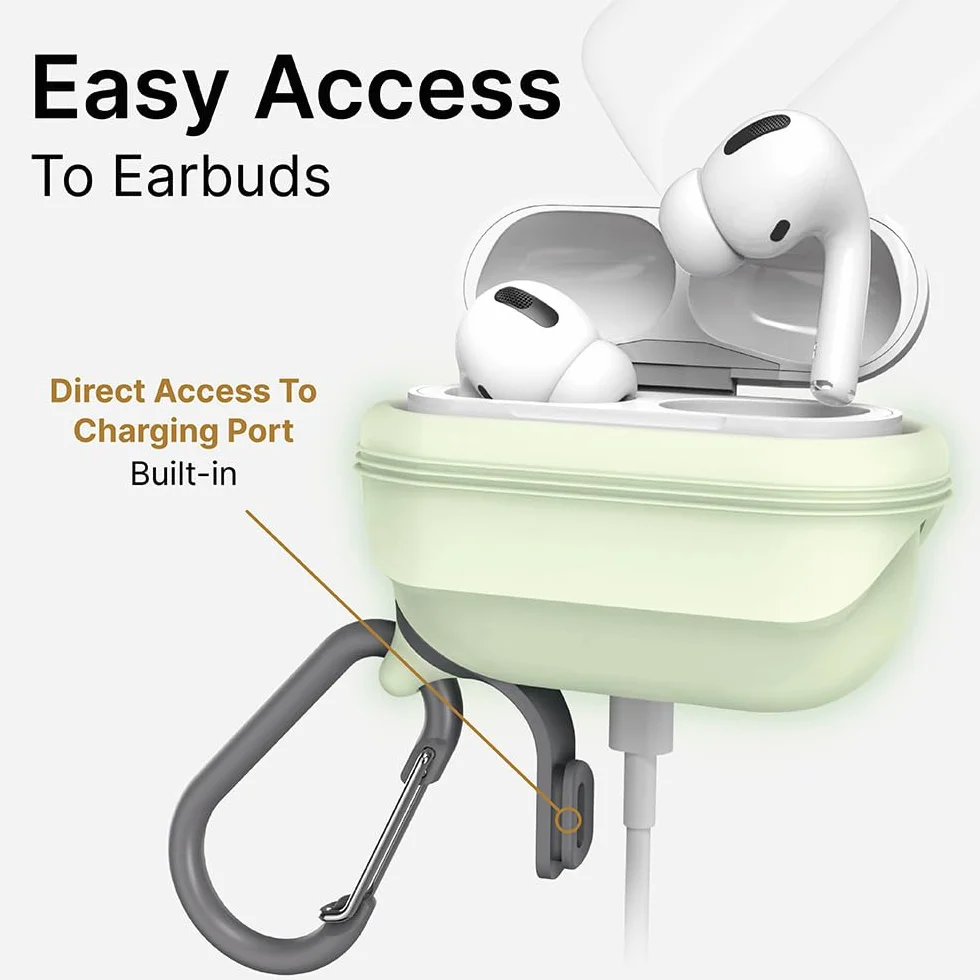 Catalyst Wodoodporna obudowa do AirPods Pro (1. i 2. generacji), silikon ochronny, ładowanie bezprzewodowe, karabińczyk, odporne na wstrząsy - akcesoria Apple - Glow in the Dark