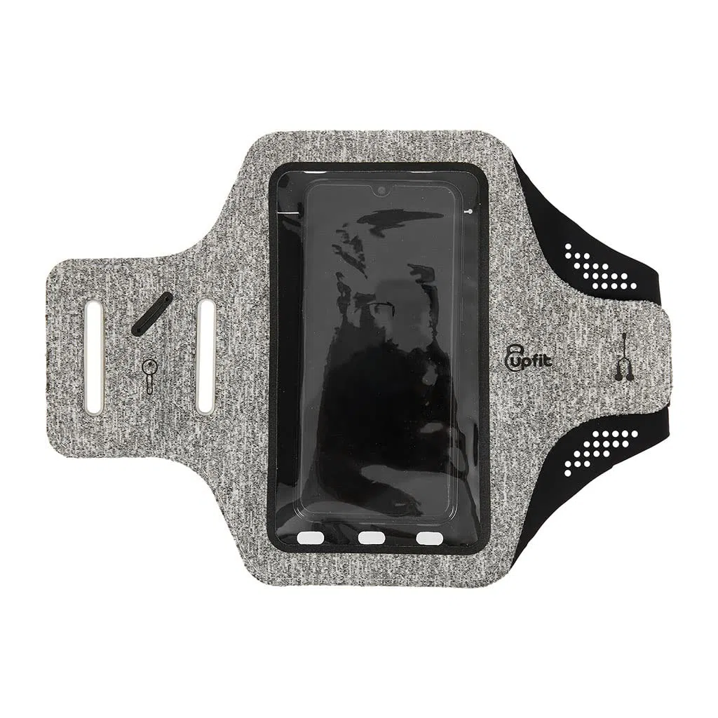 UPFIT - Opaska na ramię na smartfona - Rozmiar XL - Regulowana opaska - Przezroczyste okno dotykowe - Długość paska: 14cm - Kolor: Szary - Umożliwia transport telefonu wokół ramienia