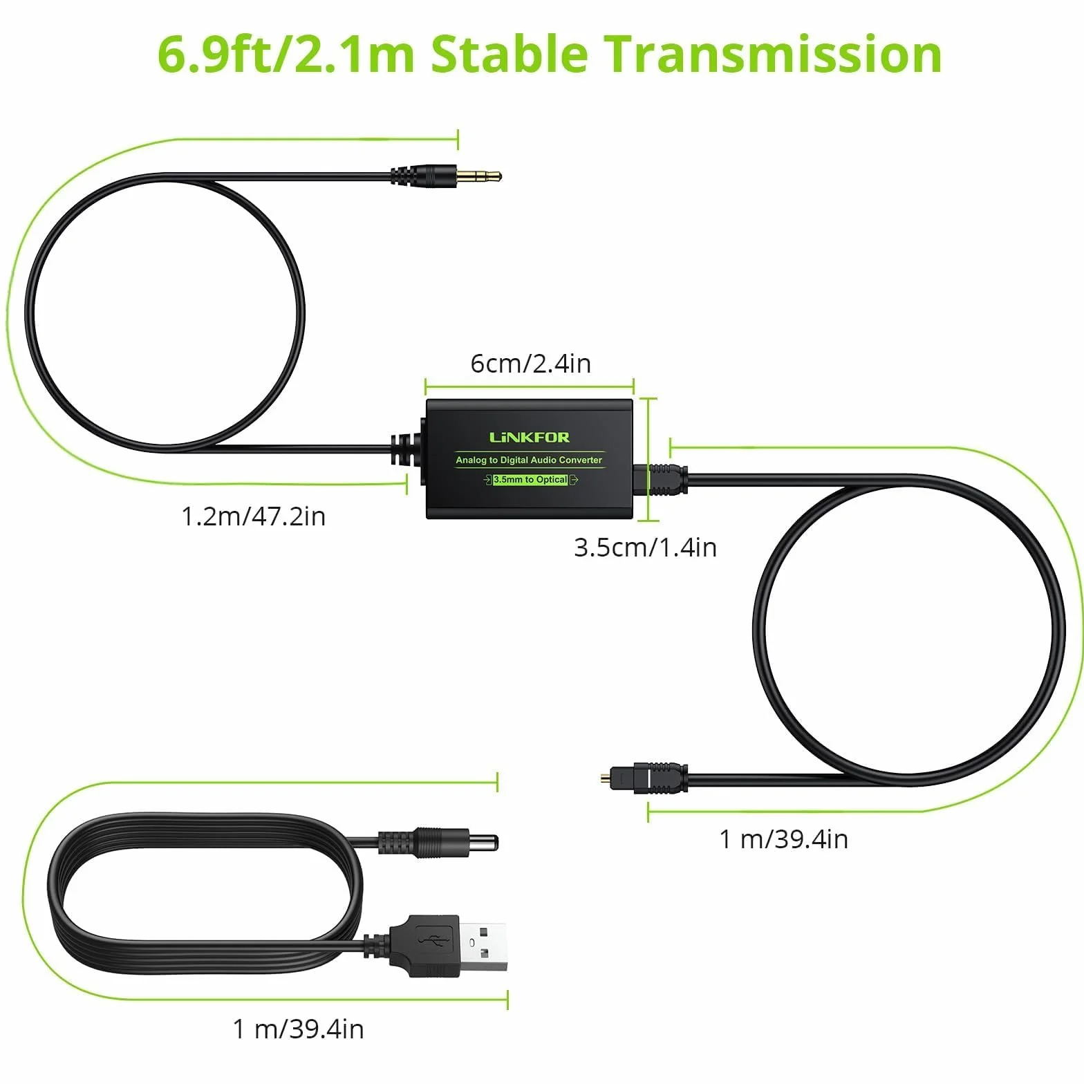 LiNKFOR Konwerter 3,5 mm na SPDIF 48 kHz analogowy cyfrowy konwerter analogowy do cyfrowego konwertera audio 3,5 mm na optyczny konwerter z kablem optycznym 1 m do PS3, DVD, Sky, Xbox, HDTV,