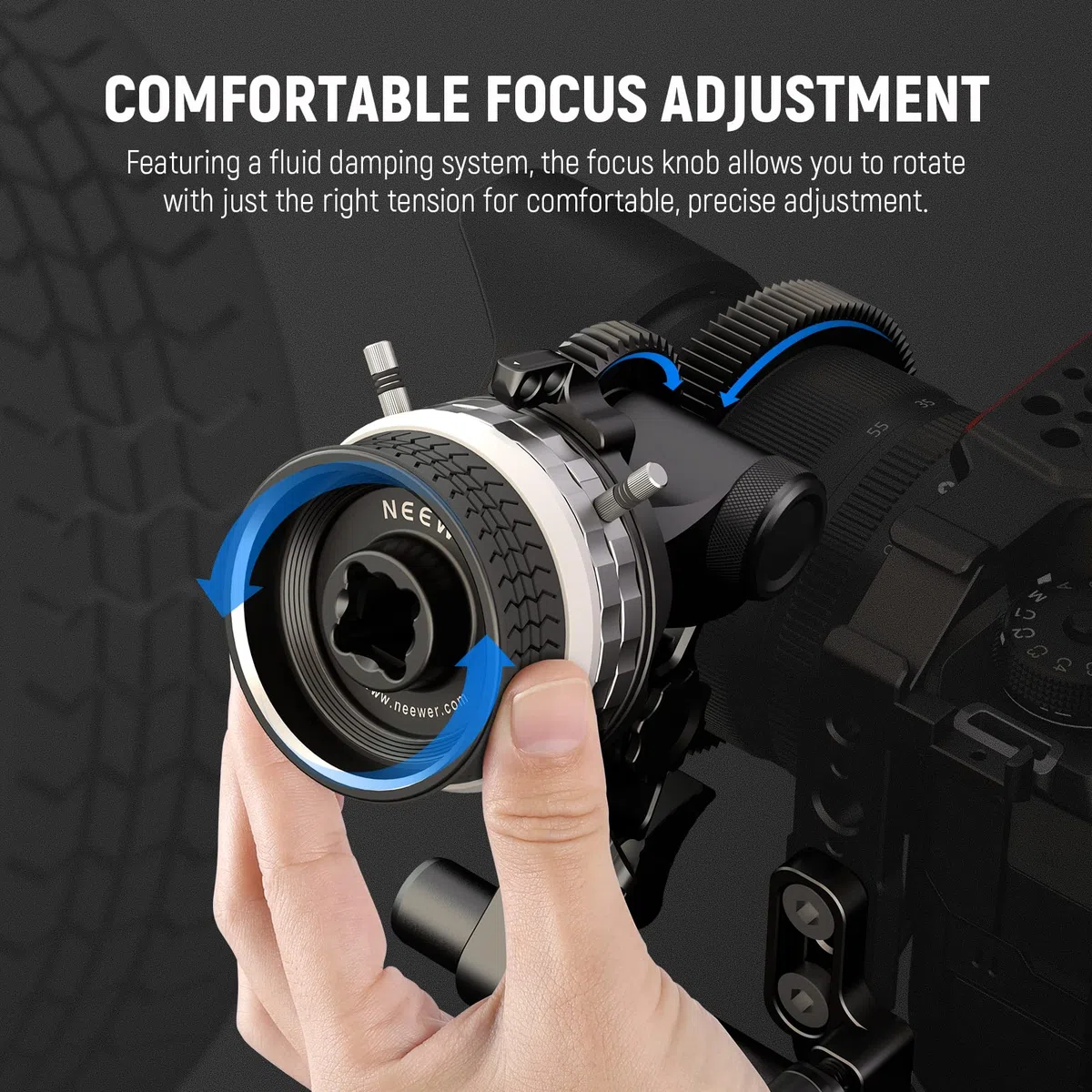 NEEWER Mini Follow Focus z ogranicznikami A/B, zębatką obiektywu, prętem 15 mm i zaciskiem drążkowym do kamery filmowej, lustrzanki cyfrowej/aparatu bezlusterkowego, kompatybilna z obiektywem o