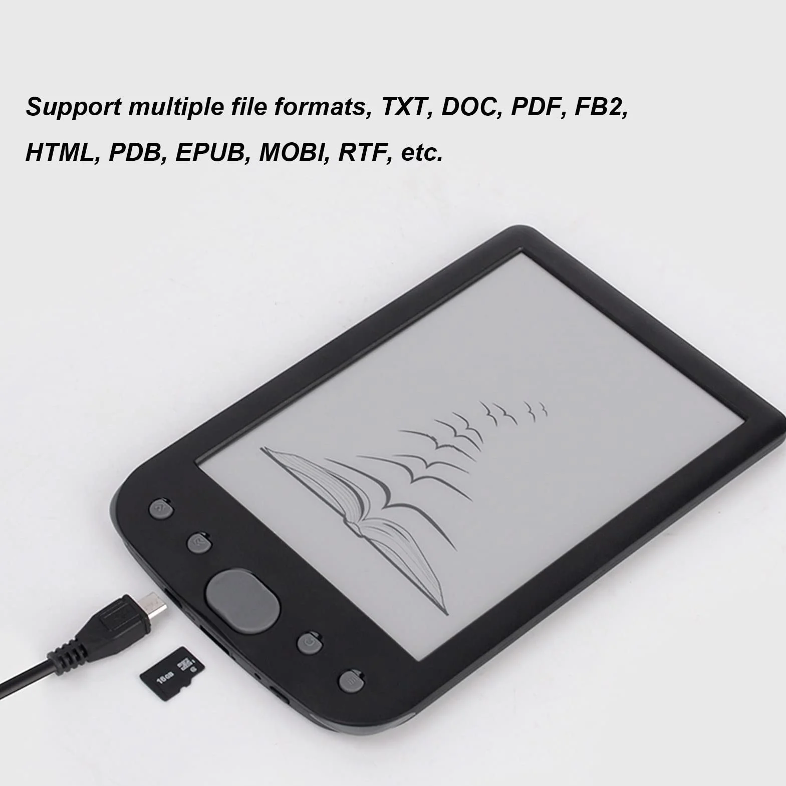 Ereader, 6-calowy Ekran Atramentowy 800x600 HD Czytnik E, Czytnik E-booków z ochroną Oczu z folią ochronną, pamięć 8 GB, Długa żywotność Baterii