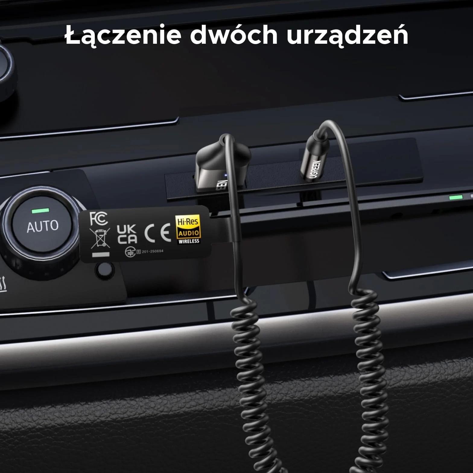 UGREEN Aux Bluetooth 6.0 LDAC Adapter Bluetooth Odbiornik do połączeń głosowych i bezprzewodowego odtwarzania muzyki w samochodzie, głośnikach i wzmacniaczach z gniazdem 3,5 mm