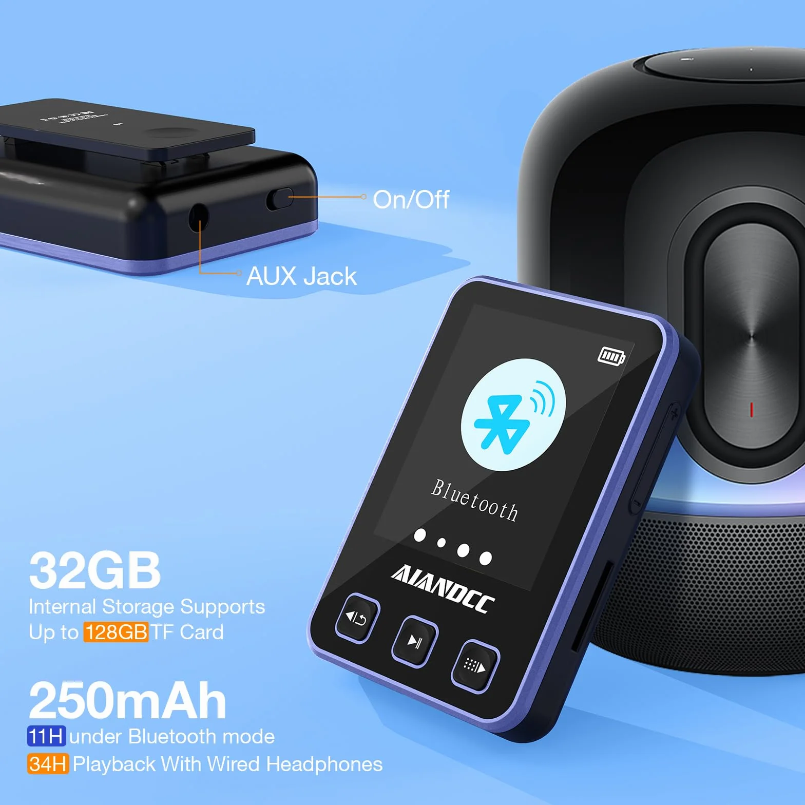 Odtwarzacz MP3 32 GB z funkcją odtwarzania muzyki Bluetooth, ekran 0,77", opaska, przewodowe słuchawki w zestawie, do biegania, studia fitness, zielony