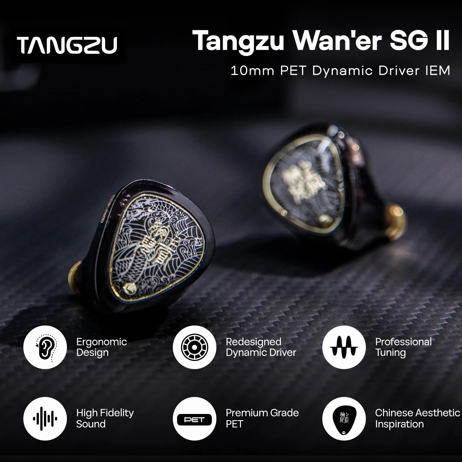 Linsoul TANGZU Wan'er S.G II In Ear Monitor, przewodowe słuchawki douszne HiFI, 10-milimetrowy przetwornik dynamiczny z membraną PET Słuchawki IEM (Przezroczysty biały, 3,5 mm)