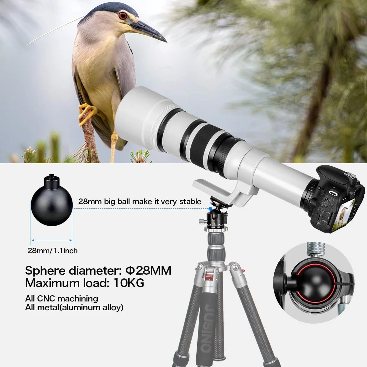 koolehaoda Niskoprofilowa mini głowica kulowa 360° Panoramiczna 1/4" Arca-Type QR Plate Metalowy do lustrzanki cyfrowej 170g 8kg
