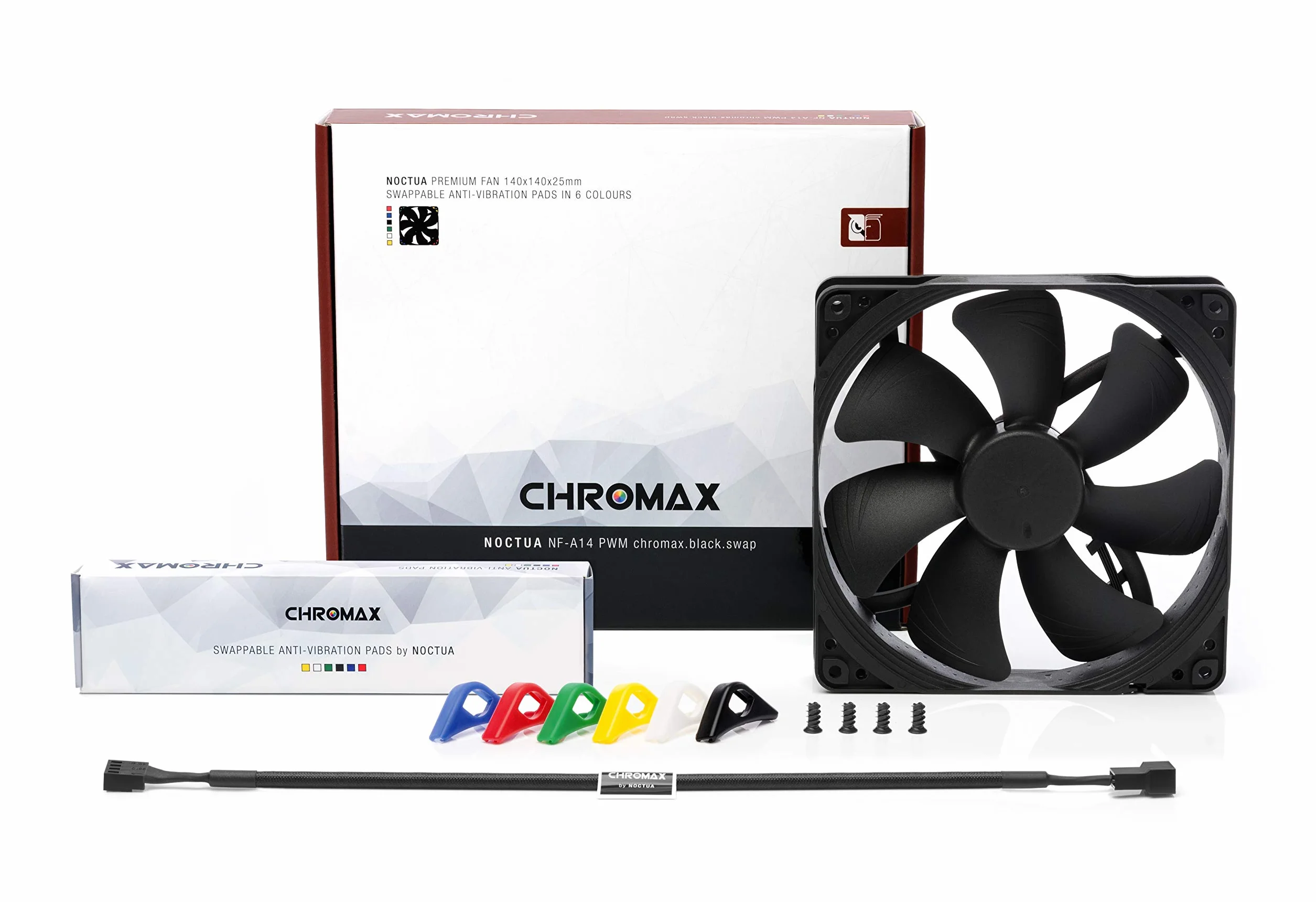 Noctua NF-A14 PWM chromax.black.swap, 140 mm, Czarny, Wentylator 4-Pinowy, Cichy, Premium