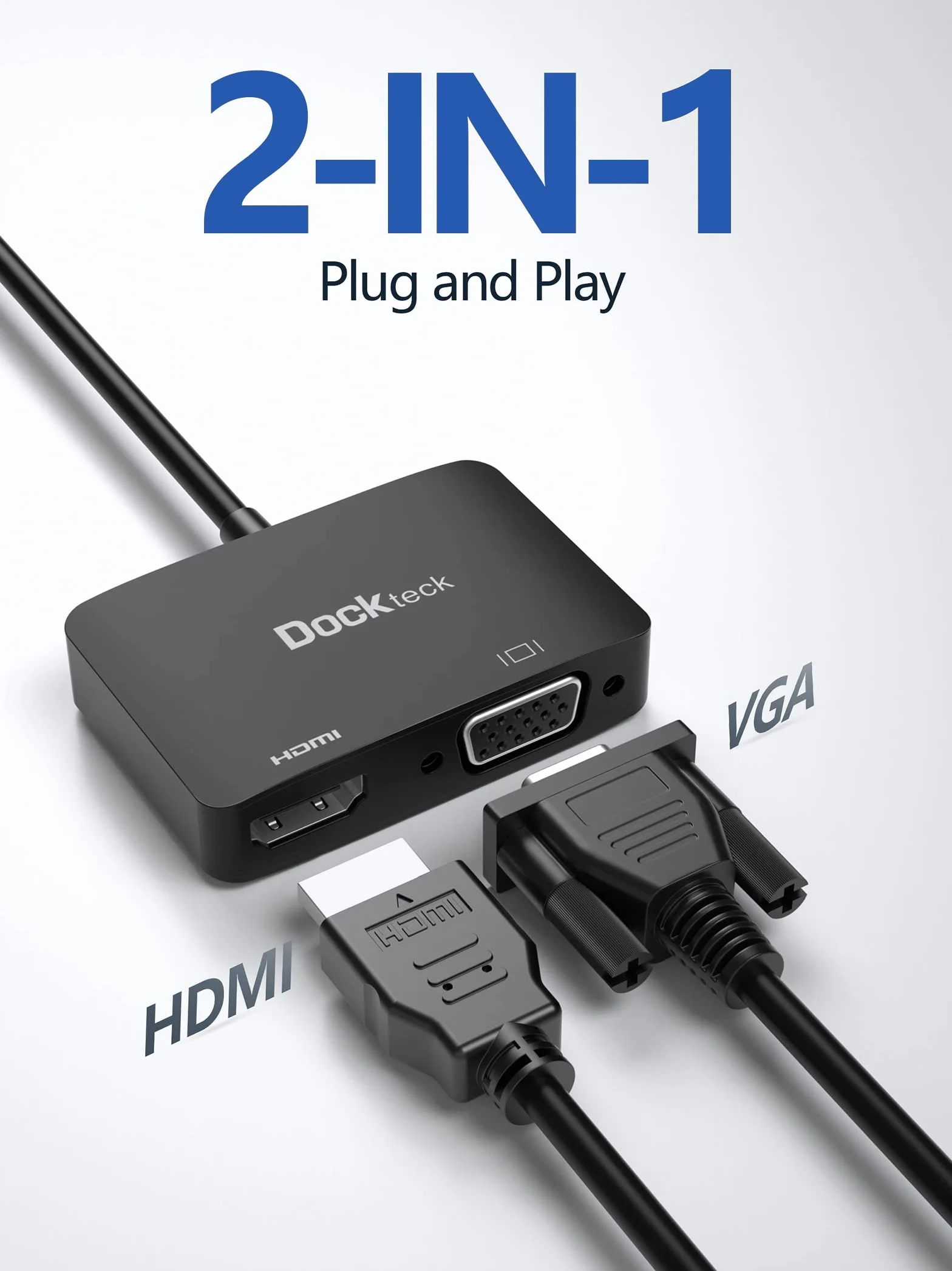 Dockteck Przejściówka z USB-C na HDMI 4K 60Hz, przejściówka 2 w 1 z VGA, do MacBook Pro/Air M1, iPad Pro/Air/Mini 6, Dell Xps 13/15