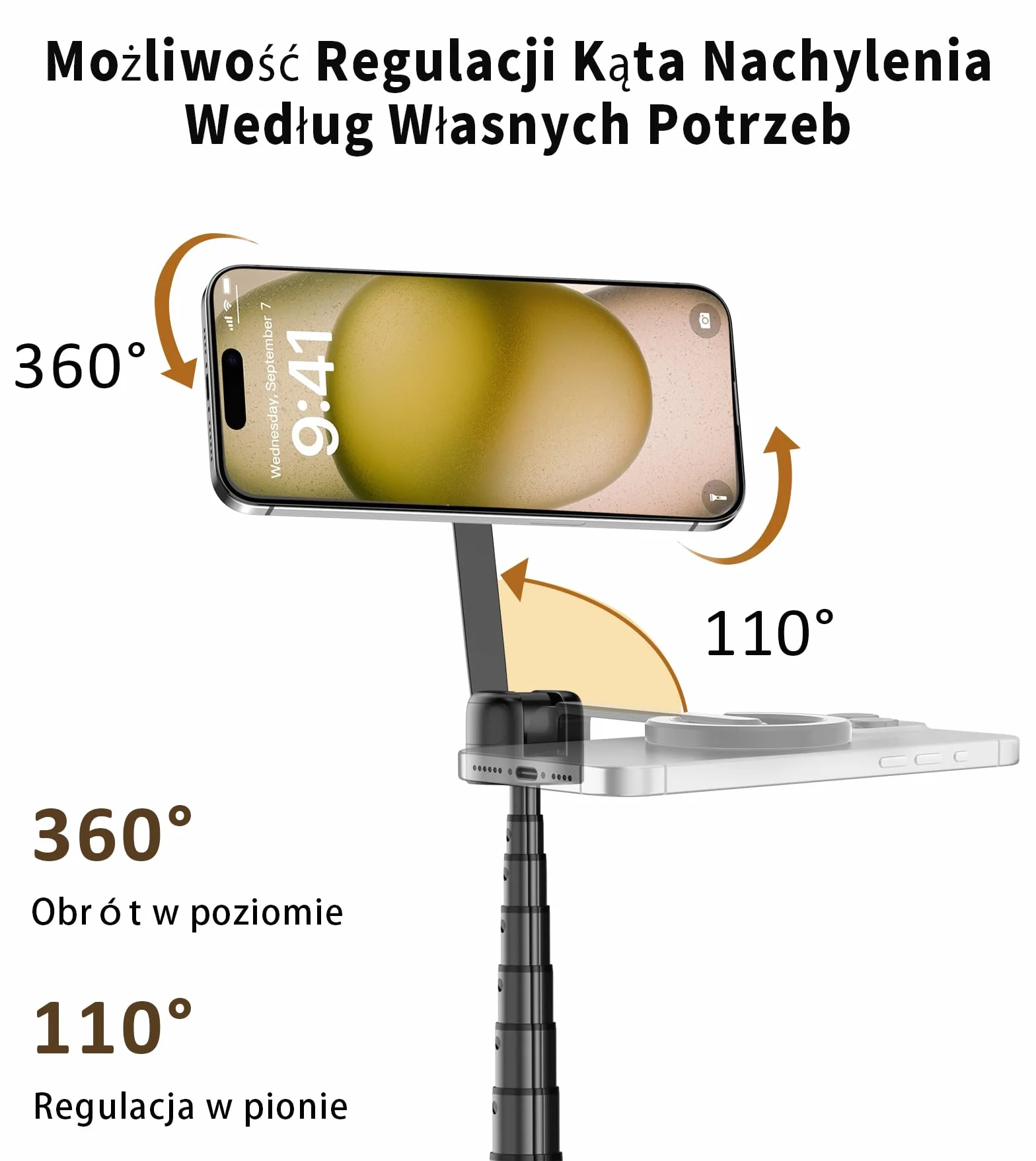 TONEOF 173cm Magnetyczny statyw do selfie, mocny magnetyczny uchwyt aluminiowy do Magsafe, obrót o 360°, wysuwany statyw z pilotem, przenośny statyw do telefonu komórkowego–Czarny Fioletowy