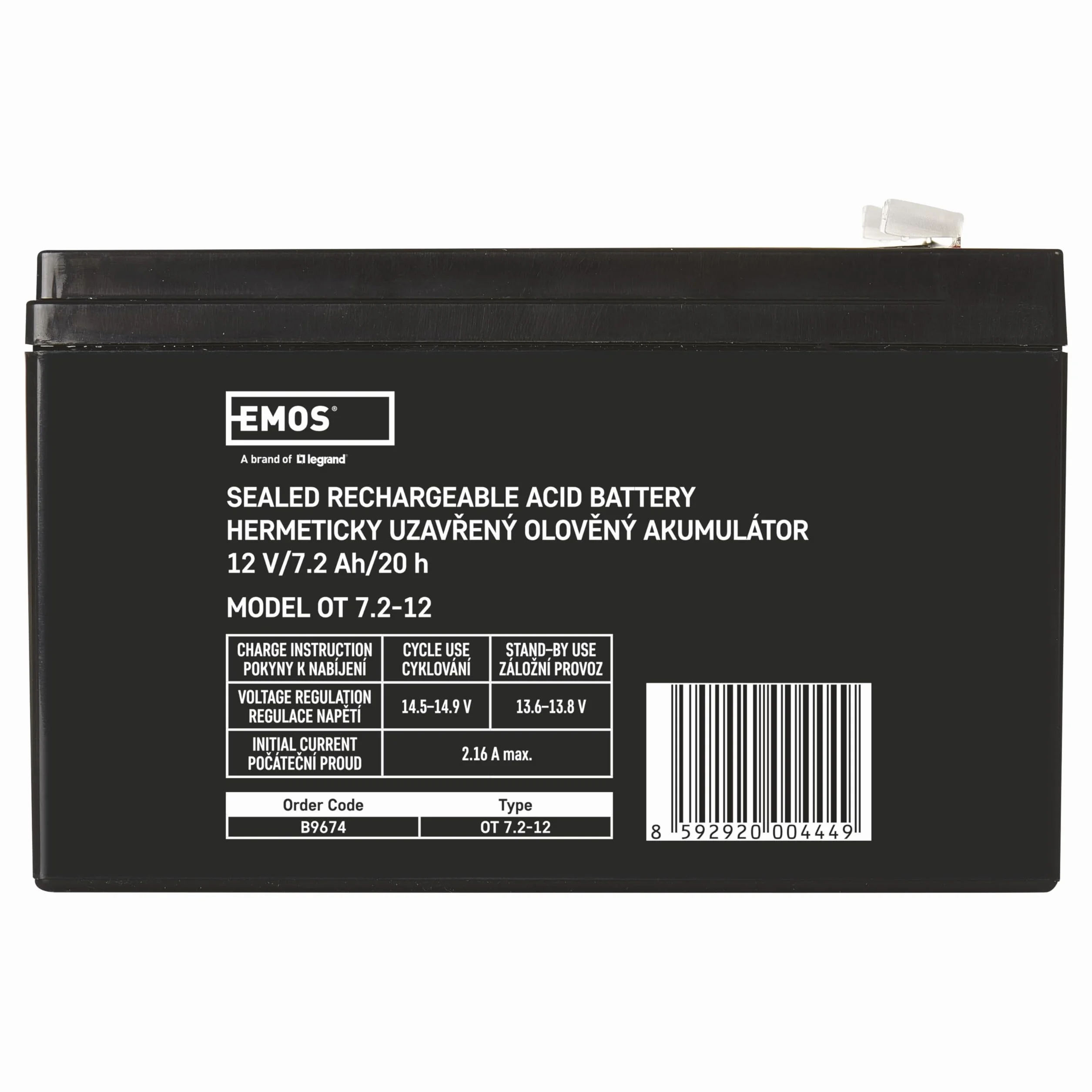 Emos bezobsługowy akumulator ołowiowy (12 V, 7,2 Ah Faston 6,3 mm, 1 sztuka, b9674