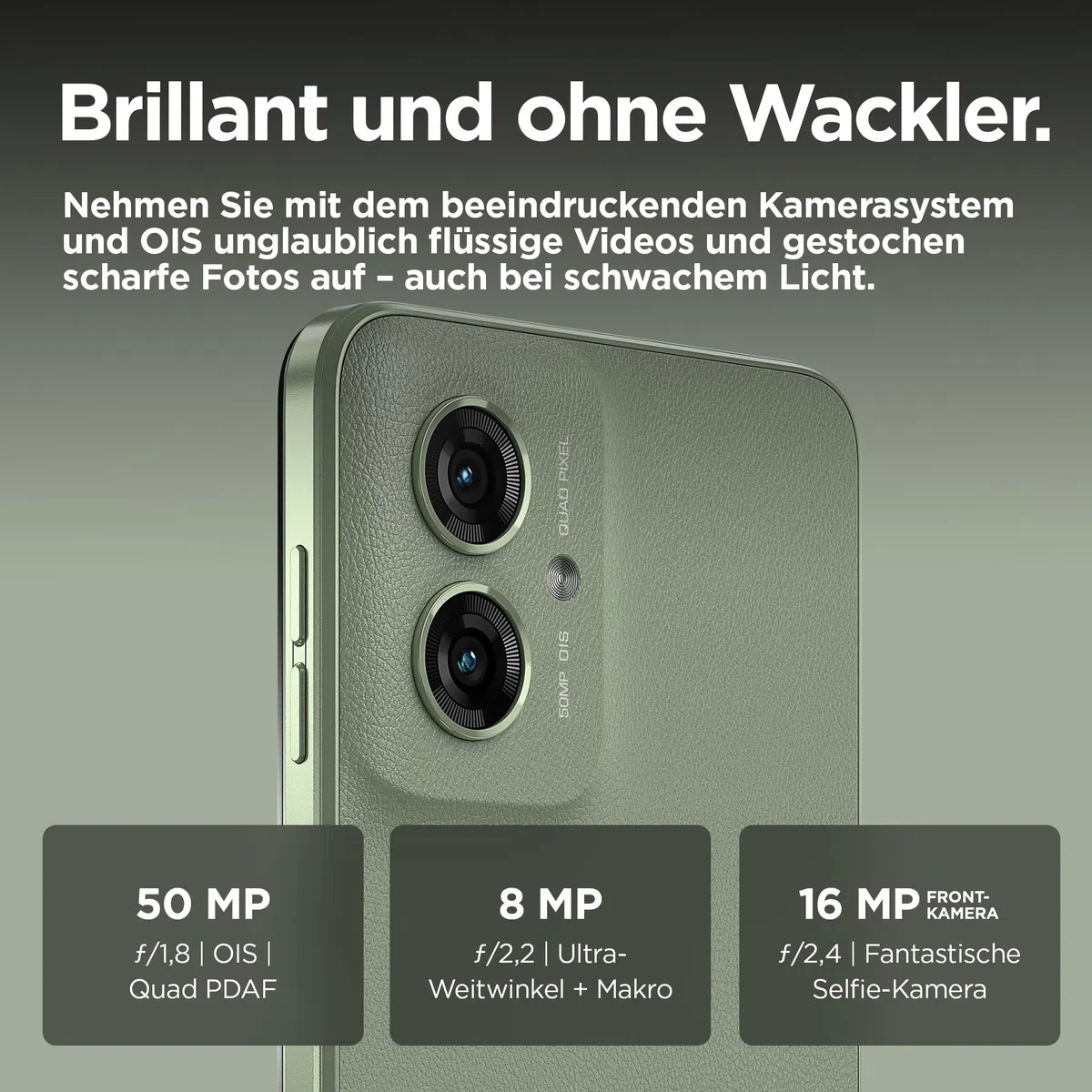 Motorola Smartfon Moto g55 5G (odporny na zarysowania wyświetlacz FHD+ 6,49", aparat 50 MP, 8/256 GB, odporna na wodę konstrukcja, 5000 mAh, Android 14) Smoky Green wraz z pokrowcem ochronnym