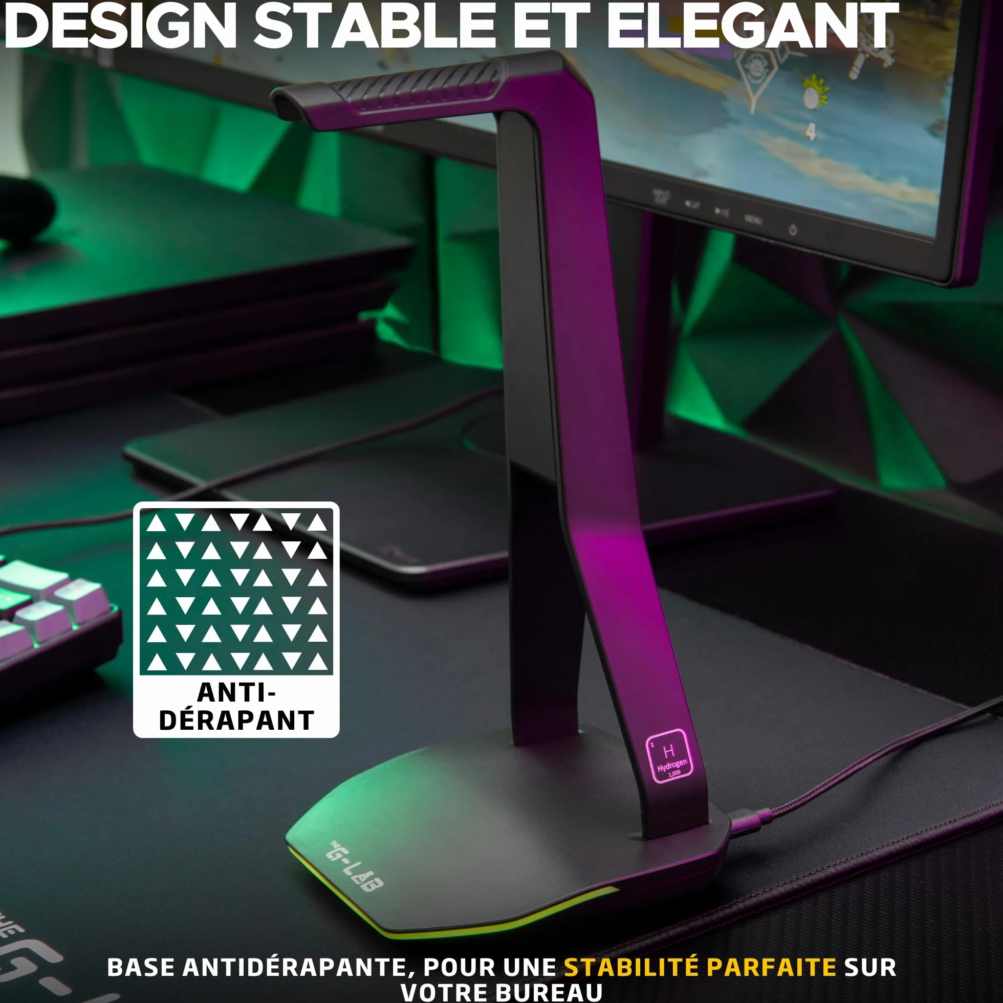 The G-Lab K-Stand Hydrogen Uchwyt na słuchawki RGB 7 kolorów USB USB-C antypoślizgowa podstawa
