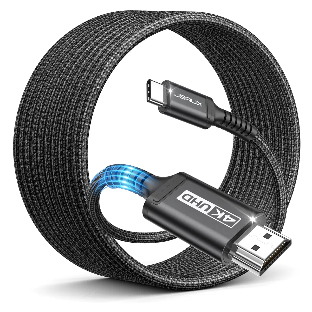 JSAUX Kabel USB C na HDMI, 4 m, USB typu C na HDMI 4K UHD (kompatybilny z Thunderbolt 3) kompatybilny z MacBook Pro 2018/2017, MacBook Air/iPad Pro 2018, Samsung Galaxy S10, Surface Book 2 itp.,czarny