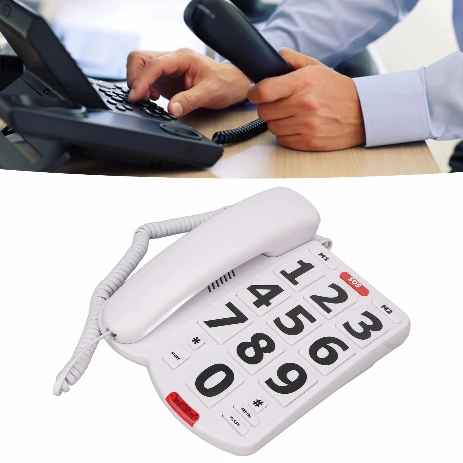 Telefon Stacjonarny z Dużymi Przyciskami dla Seniorów, Głośny Dzwonek, Szybkie Wybieranie