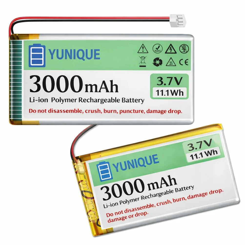 YUNIQUE GREEN-CLEAN-POWER 2 baterie LiPo 3,7 V 3000 mAh 1S 103665 z mikro JST 1.25 - akumulator z ochroną dla Arduino, ESP32, NodeMCU i kart rozwojowych