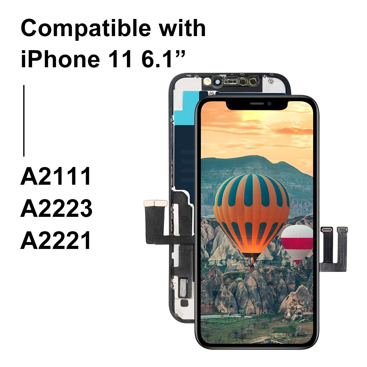 Dinow iPhone 11 wyświetlacz do iPhone 11, wyświetlacz 6,1", iPhone 11, iPhone 11, zestaw naprawczy z zestawem naprawczym, kompatybilny z modelami A2111, A2223, A2221