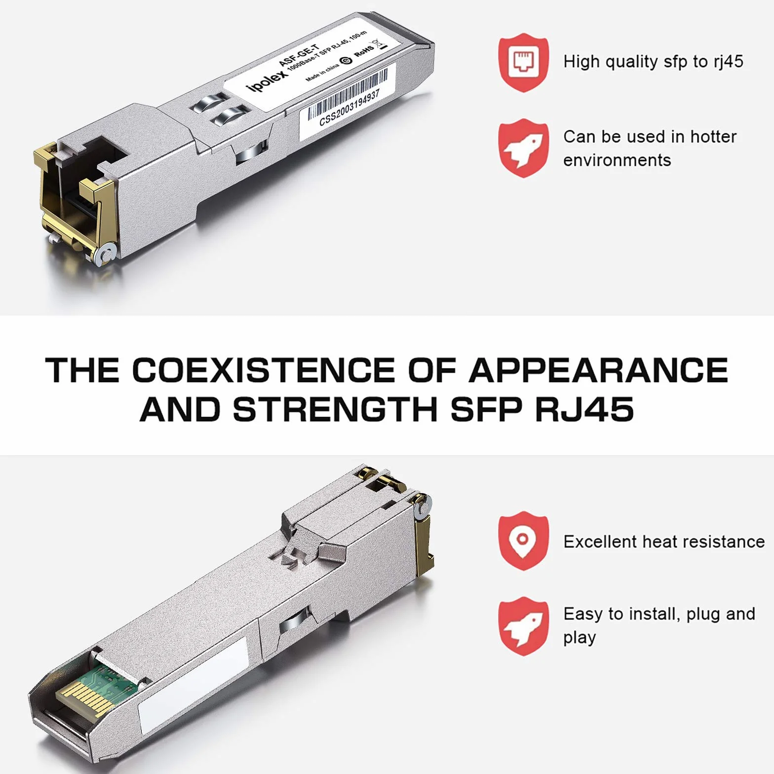 Gigabit SFP do RJ45 Copper SFP Transceiver, 1000Base-T Mini GBIC, 1.25G SFP to Ethernet Module, do Cisco GLC-T/SFP-GE-T, Meraki MA-SFP-1GB-TX, Ubiquiti UF-RJ45-1g and More, 2 sztuki