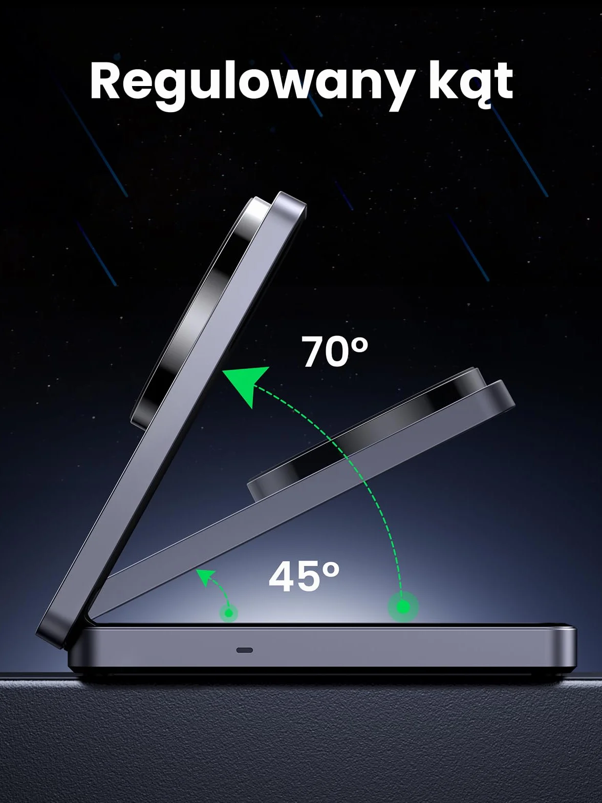 UGREEN MagFlow Qi2 stacja ładująca 15W magnetyczna 2w1 składana bezprzewodowa do iPhone 17/16/15/14/13/12 AirPods