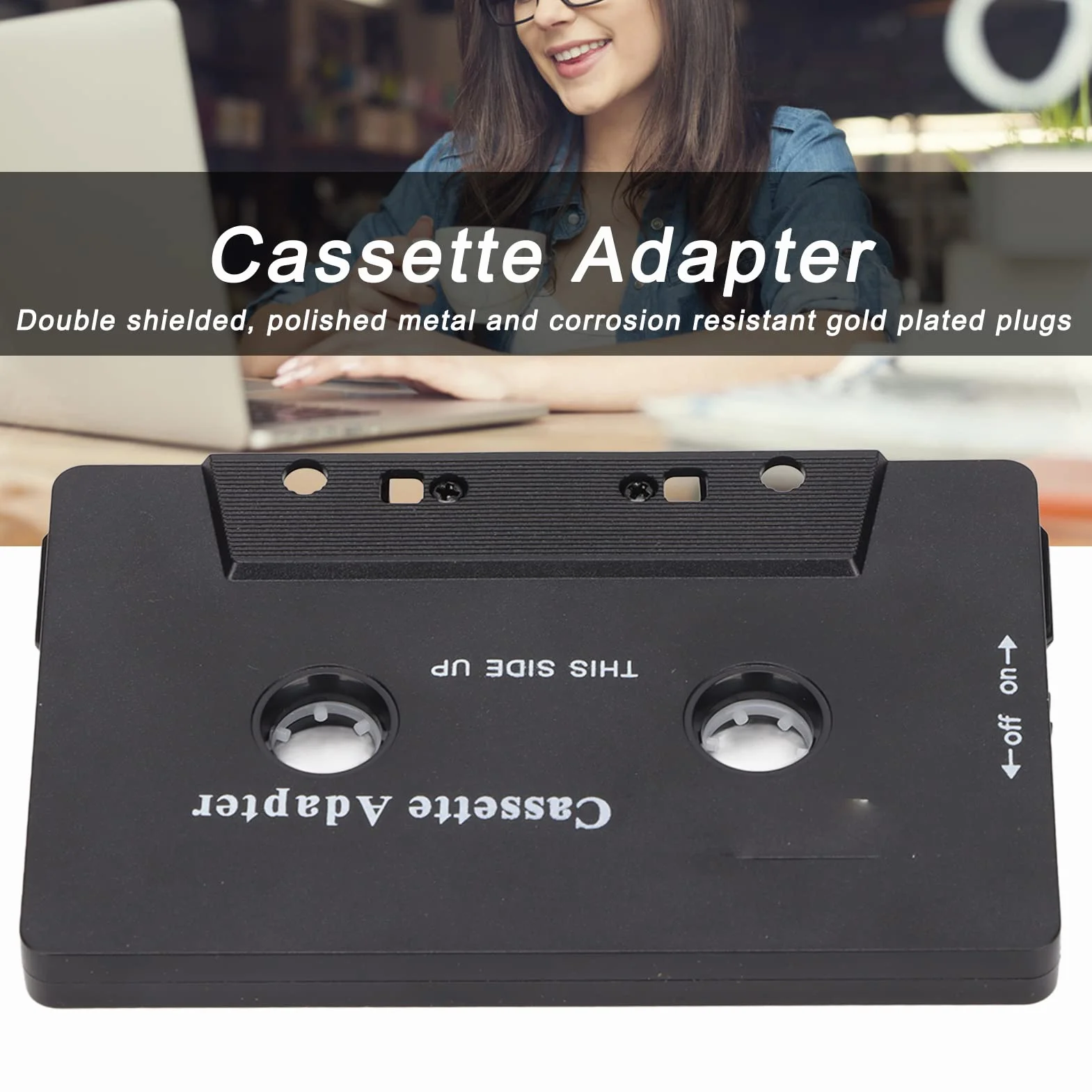 Adapter Kasetowy Bluetooth PUSOKEI do Samochodu z Stereo Audio, Bezprzewodowy Adapter Kasetowy na Aux, dla Telefonów Komórkowych, Tabletów, Radia Samochodowego, Odtwarzaczy MP3