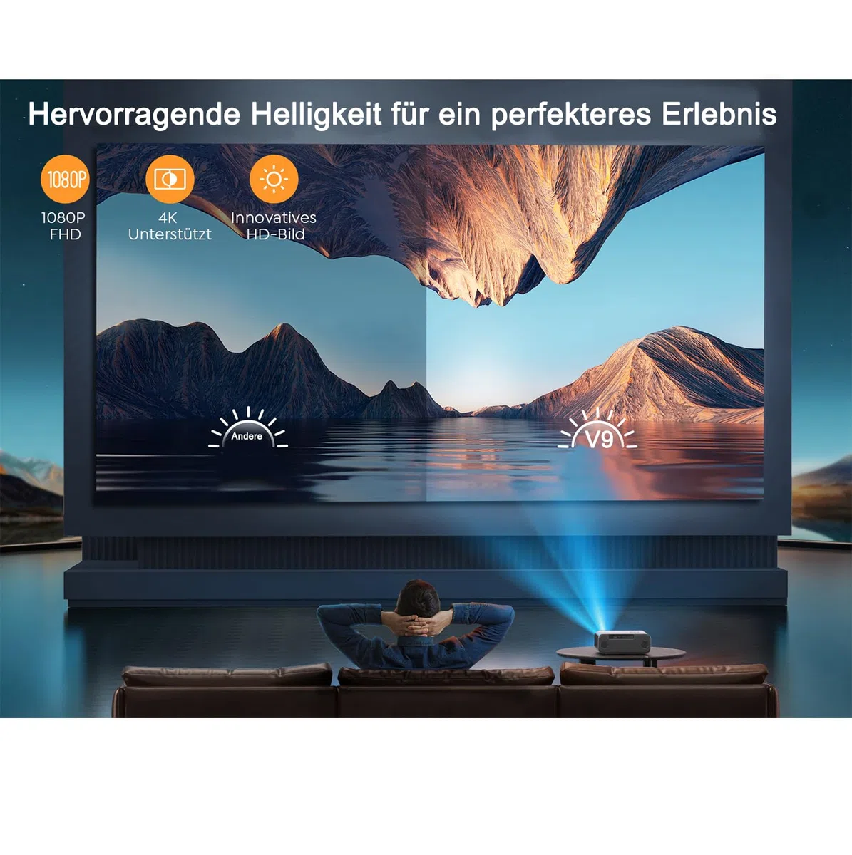Projektor [autofokus/korekcja trapezu] projektor kina domowego, 1080p Full HD, obsługuje wideo 4K z Bluetooth WiFi6, YABER 32 000 lumenów, przenośny projektor zewnętrzny 300", do smartfonów/TV Stick