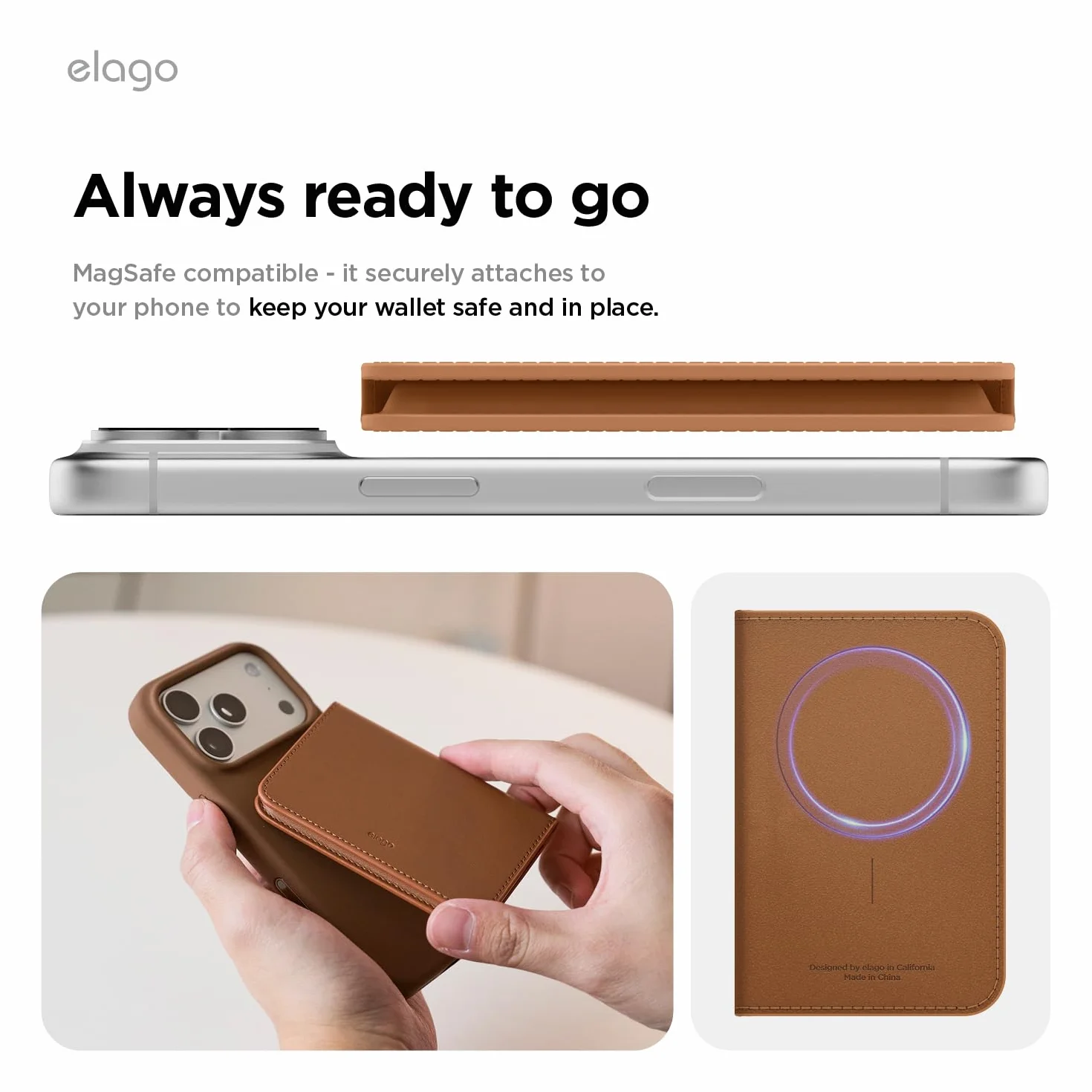 elago Magnetyczny Portfel ze Skóry Wegańskiej, Etui na Karty (3 Karty) Kompatybilny z MagSafe – Bezpieczny Portfel na Telefon, Ochrona przed Zarysowaniami i Uszkodzeniami (Brązowy)