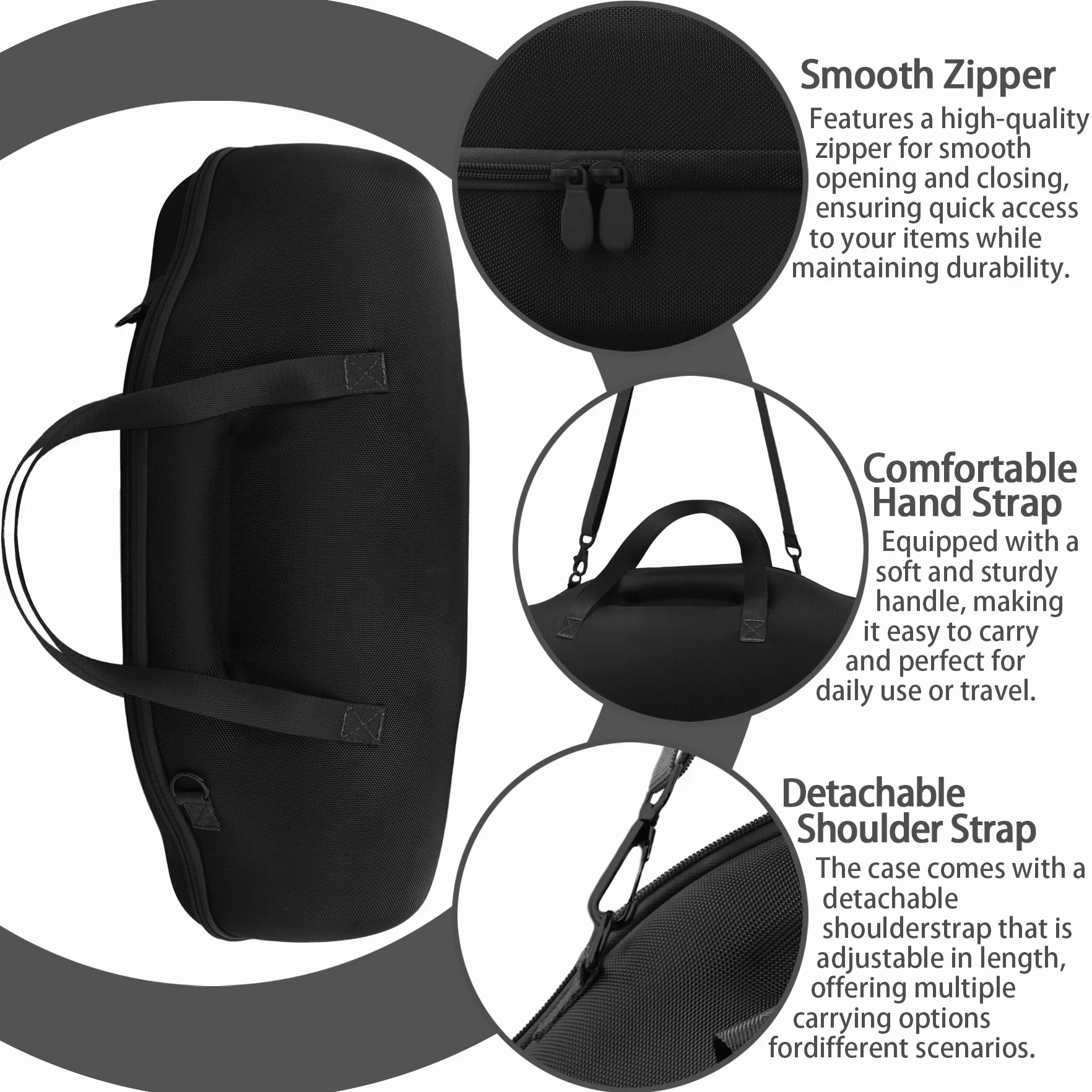 co2CREA Twarde etui podróżne z mini torbą na akcesoria i paskiem na ramię do głośnika Bluetooth JBL Boombox 3 WiFi/Boombox 2, Czarny, Fits JBL Boombox 4