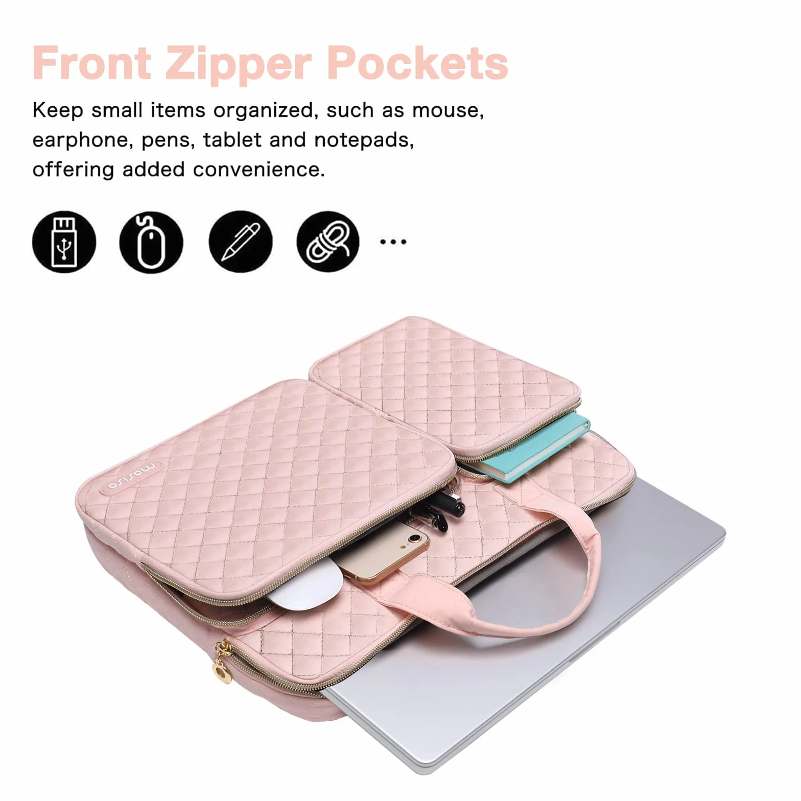 MOSISO Ochronny pokrowiec na laptopa 360, kompatybilny z MacBook Air 33.0 cm M3 M2 M1 2024-2018/Pro 13 M2 M1 2024-2016, Surface Pro 8/7/6/X/5/4/3, kwadratowa pikowana torba z 2 kieszeniami, uchwytem i