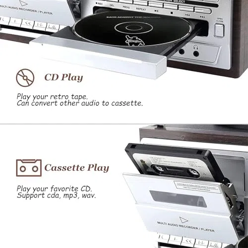 Bezprzewodowe głośniki stereo w stylu retro z odtwarzaczem CD, odtwarzaczem płyt, radiem, Bluetooth i pilotem zdalnego sterowania – najlepsze centrum rozrywki dla entuzjastów muzyki