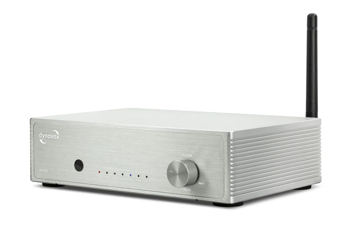 Dynavox DA-300 wzmacniacz HiFi, kompaktowy wzmacniacz cyfrowy klasy D stereo z HDMI ARC, BT 5.0, USB, optyczny i współosiowy, szlachetna obudowa aluminiowa, idealny do dźwięku TV i strumieniowego