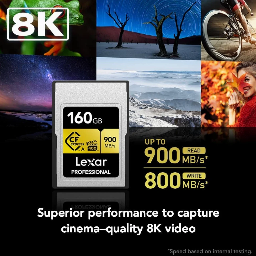Lexar Profesjonalna karta pamięci 160 GB CFexpress typu A, odczyt do 900 MB/s, wideo 8K jakości kinowej, ocena VPG 400 (LCAGOLD160G-RNENG)
