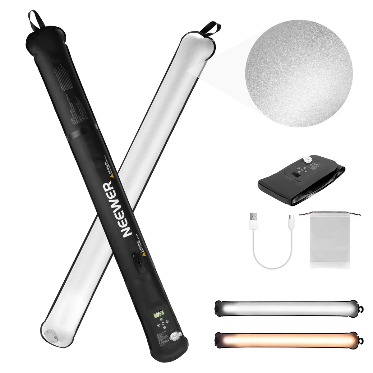 NEEWER GC21B ręczny pręt świetlny LED, 90 cm, Bi Color Portable Inflatable TPU Video Lighting, 2700-6500 K 1300 lx/0,5 m 12 efektów CRI95 2500 mAh, do studia fotograficznego, nagrywania wideo, GC21B