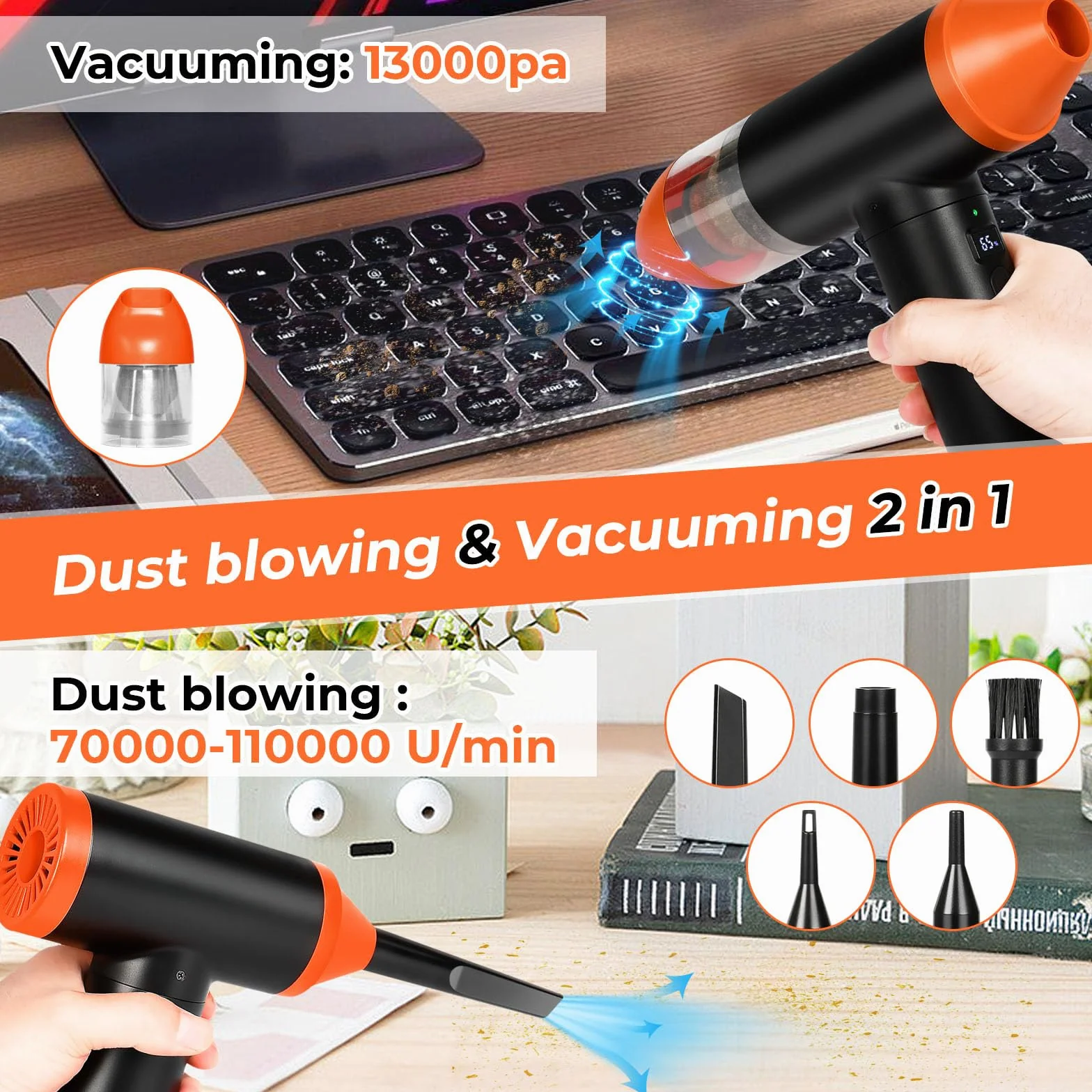 Elektryczna dmuchawa do kurzu 3 w 1, 110 000 obr./min, 13000 Pa, 3 biegi, Air Duster