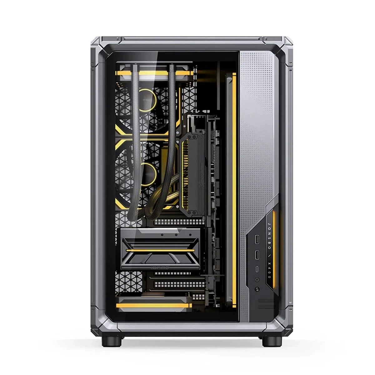 Jonsbo X400 obudowa PC Midi-Tower ATX ze szkłem hartowanym, obsługa Back-Connect, miejsce na 13 wentylatorów i chłodnice 360 mm – szara